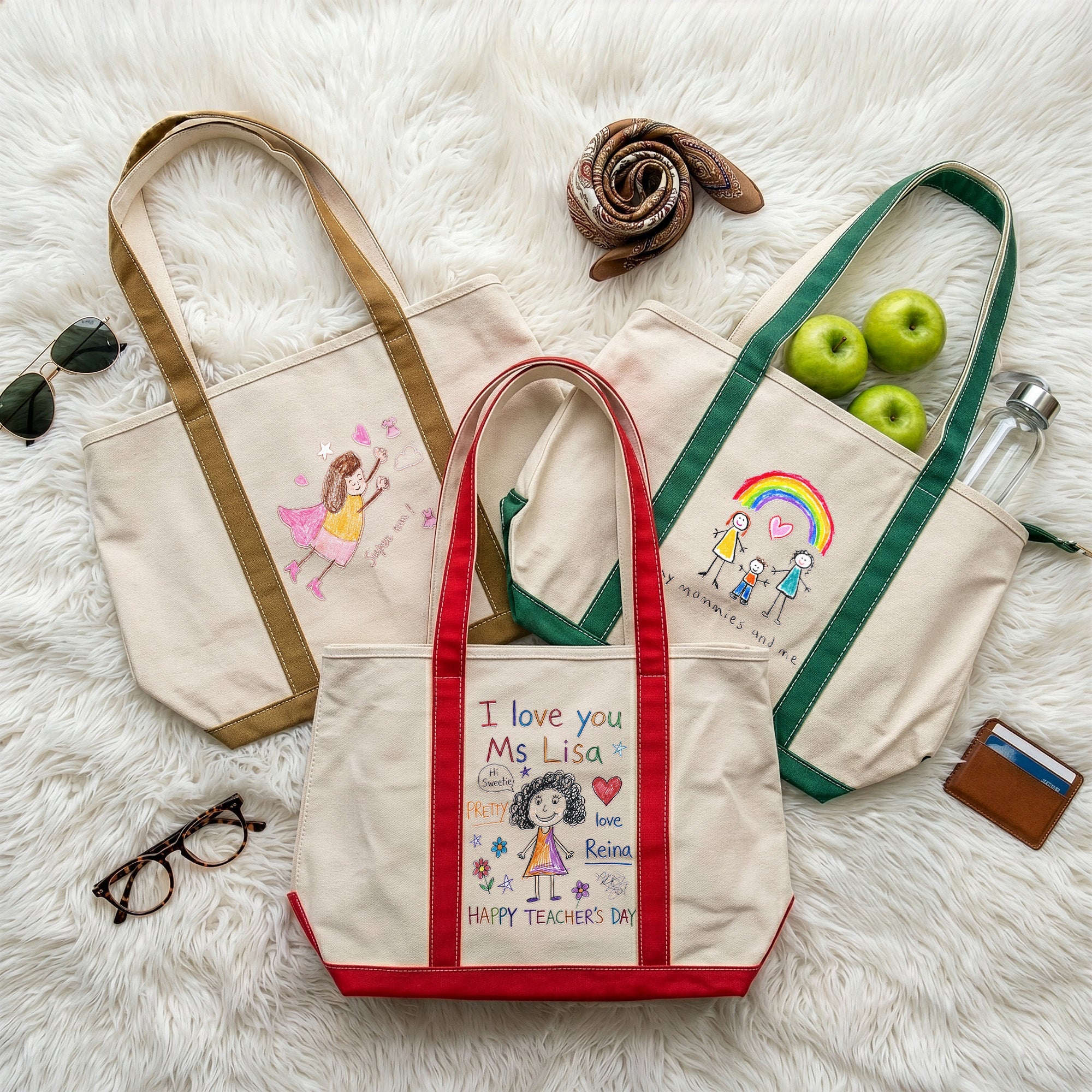 Custom Kids Drawing, Kid Art Bag, Mother’sDay Gift, Teacher, Grandma Thank You Gifts - Personalized Tote Bag