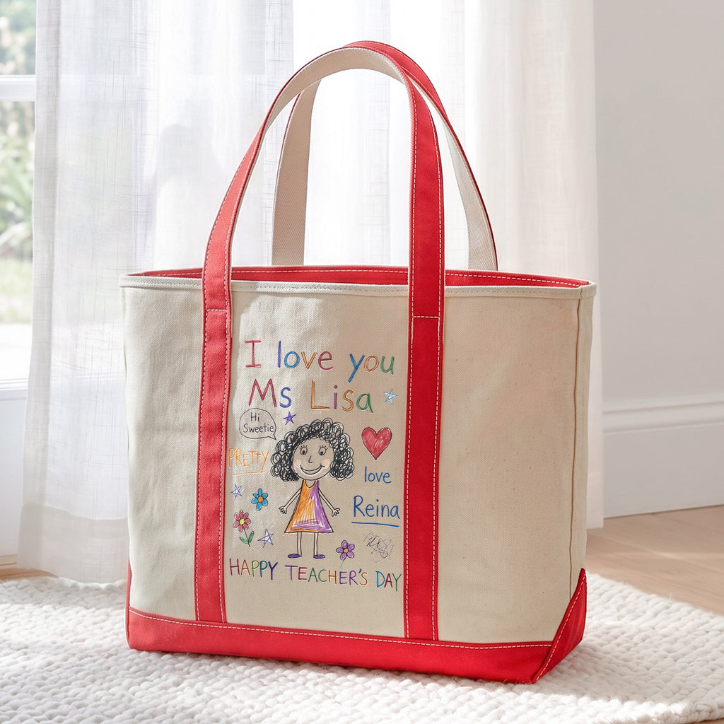 Custom Kids Drawing, Kid Art Bag, Mother’sDay Gift, Teacher, Grandma Thank You Gifts - Personalized Tote Bag