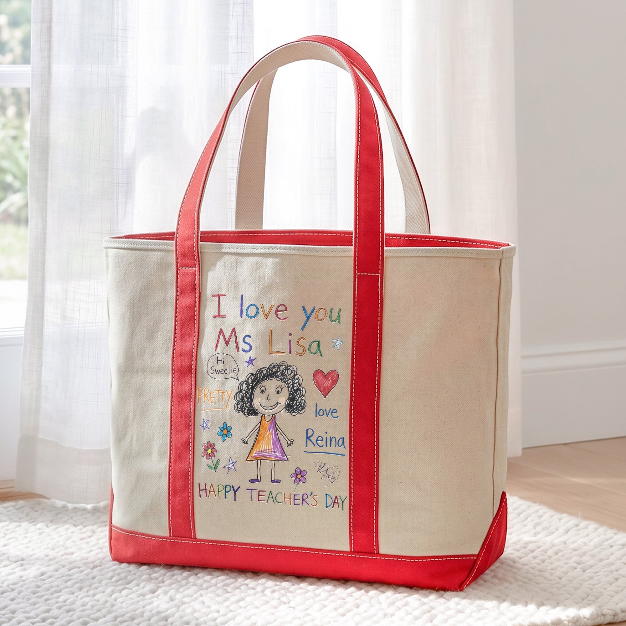 Custom Kids Drawing, Kid Art Bag, Mother’sDay Gift, Teacher, Grandma Thank You Gifts - Personalized Tote Bag