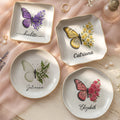Custom Name & Birth Flower Butterfly Gifts For Her, Friends, Sisters - Personalized Jewelry Dish
