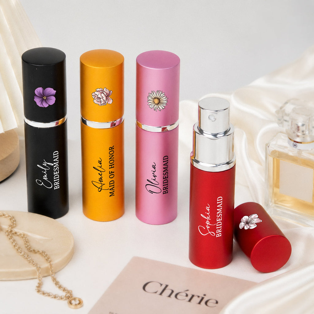 Custom Name & Birth Flower Wedding Gifts For Her, Bridesmaid - Personalized Mini Perfume Bottle
