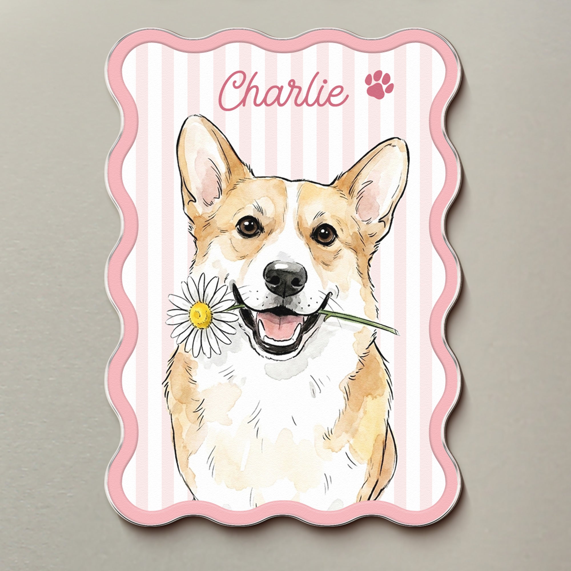 Custom Name & Photo Pet Watercolor Striped Pattern - Personalized Magnet