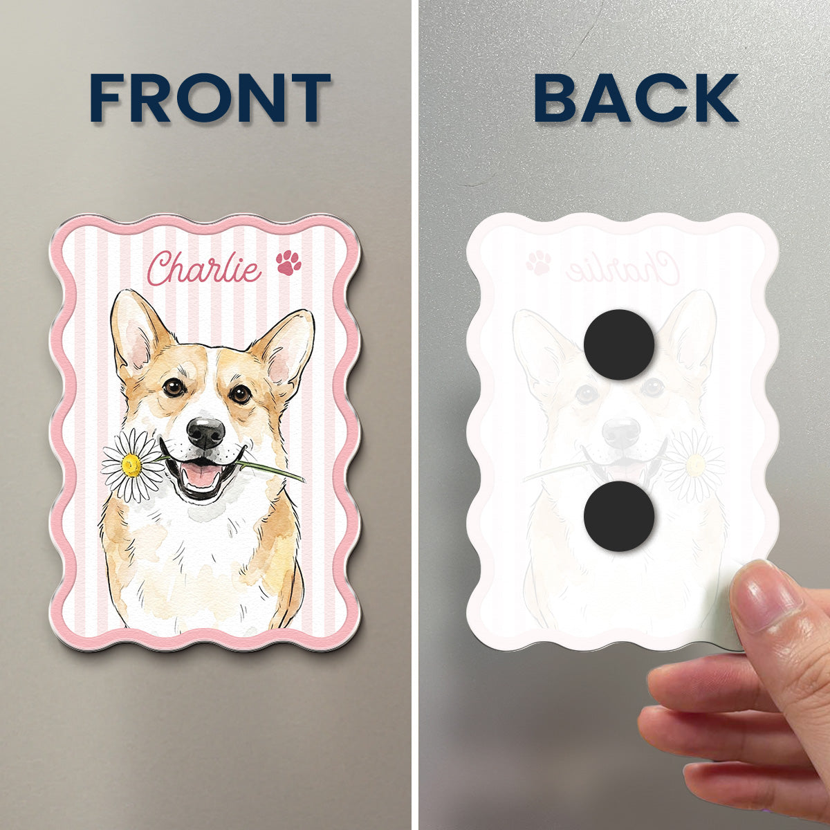 Custom Name & Photo Pet Watercolor Striped Pattern - Personalized Magnet