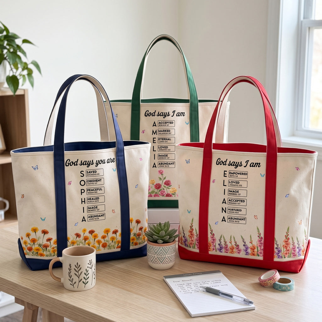 Custom Name In Bible Verse & Birth Flower New Version - Personalized Tote Bag
