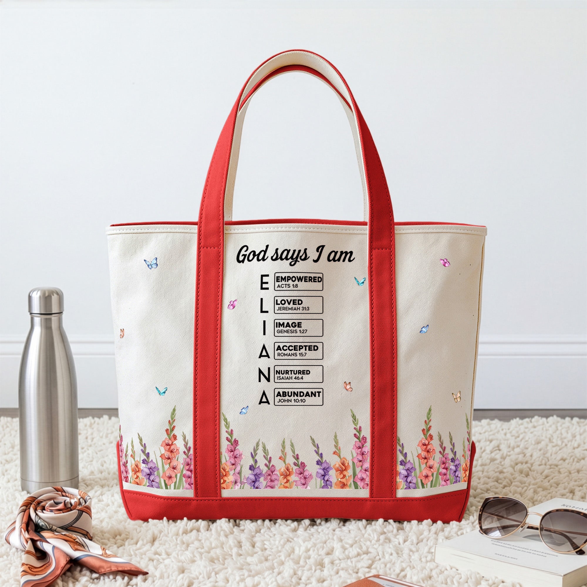 Custom Name In Bible Verse & Birth Flower New Version - Personalized Tote Bag
