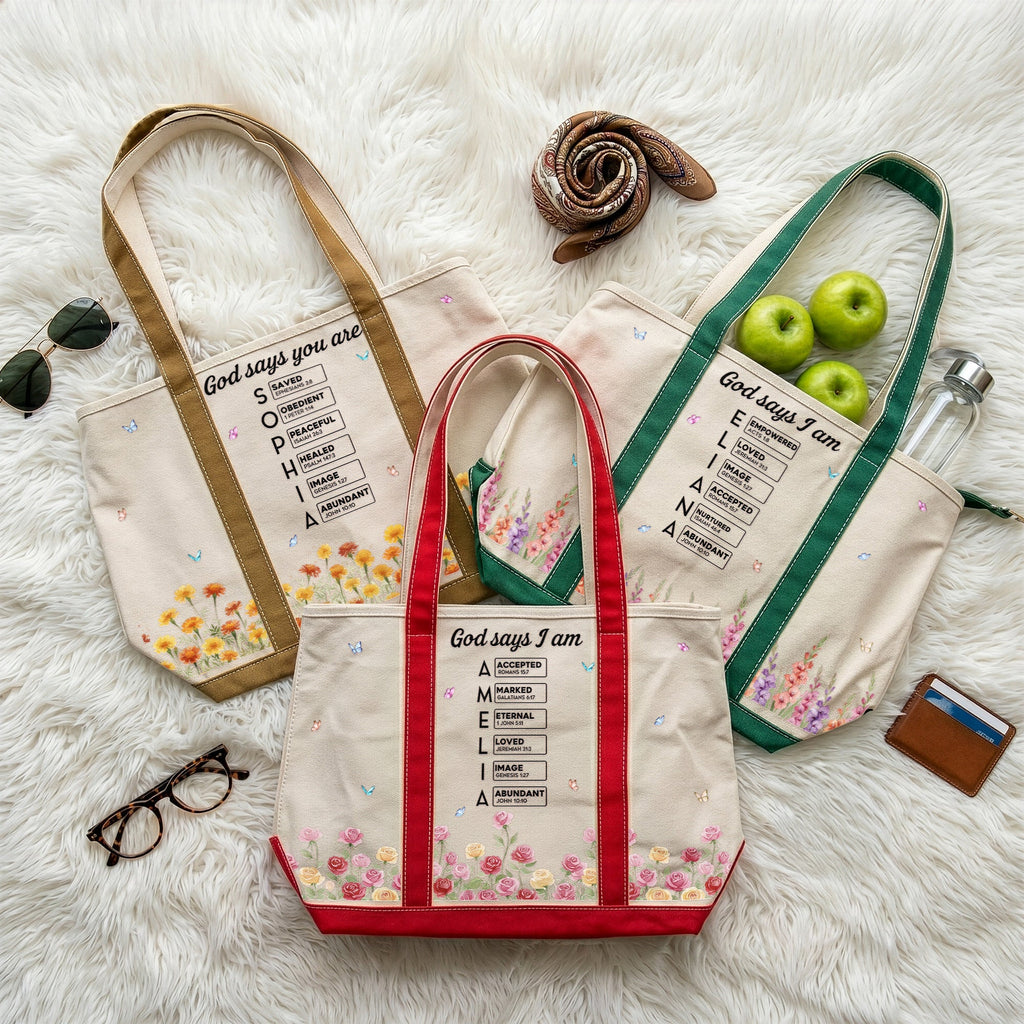 Custom Name In Bible Verse & Birth Flower New Version - Personalized Tote Bag