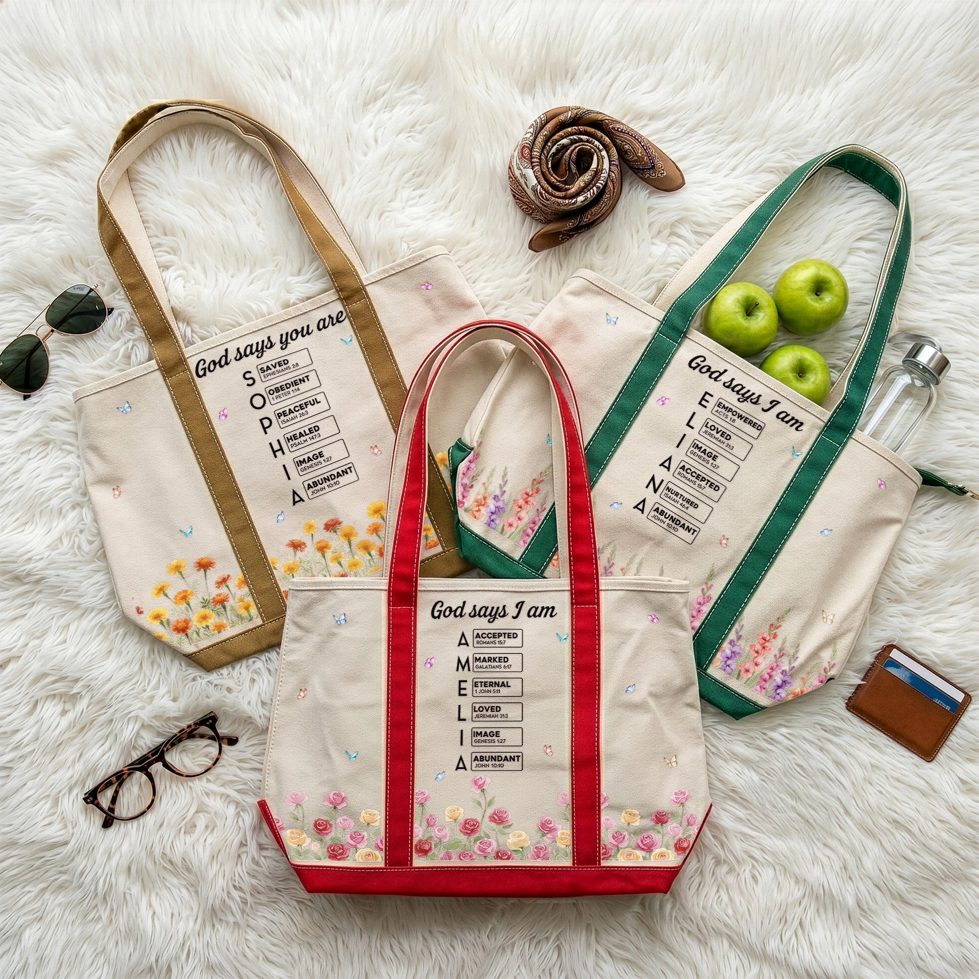 Custom Name In Bible Verse & Birth Flower New Version - Personalized Tote Bag