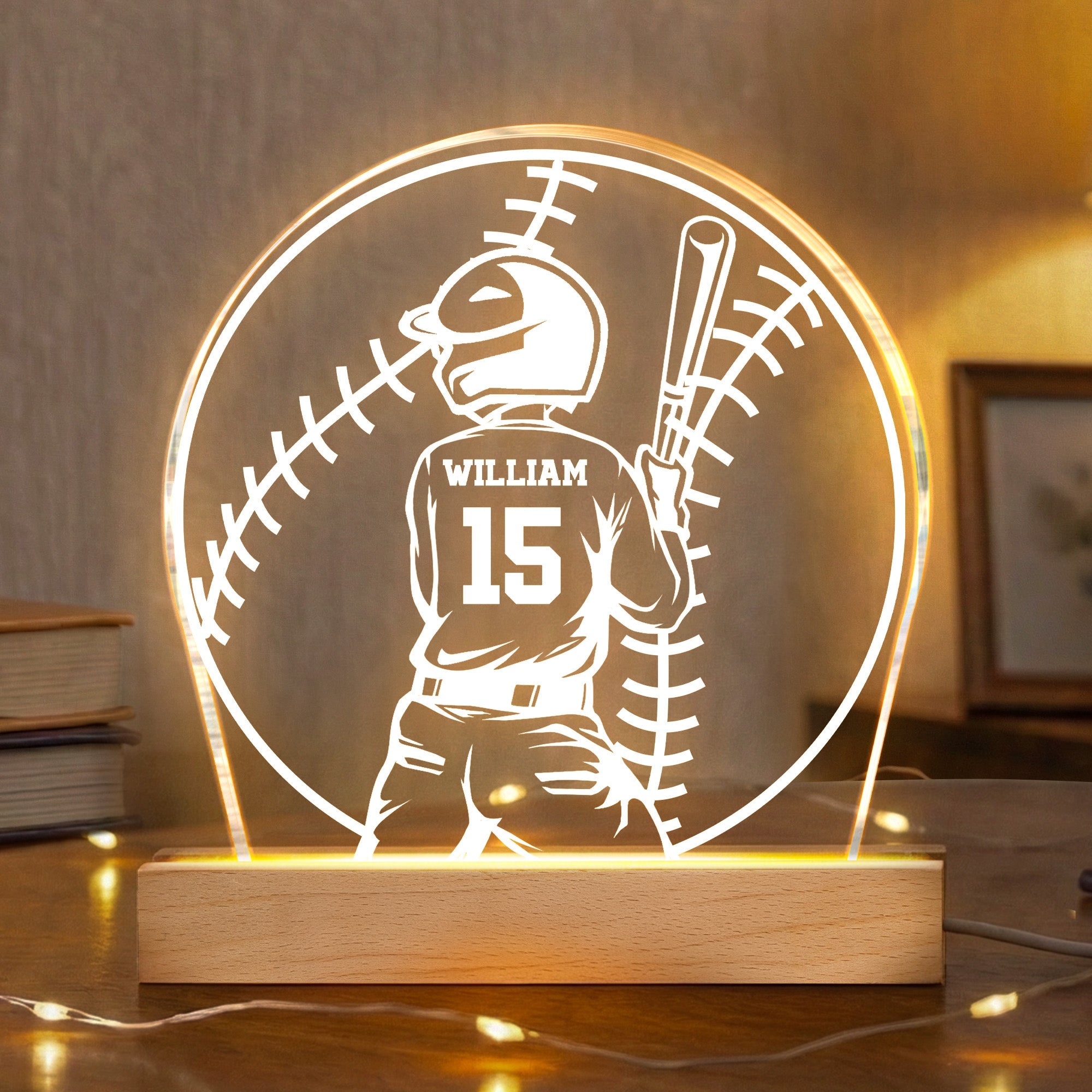 Custom Name, Number Gift For Baseball Players- Personalized Night Light