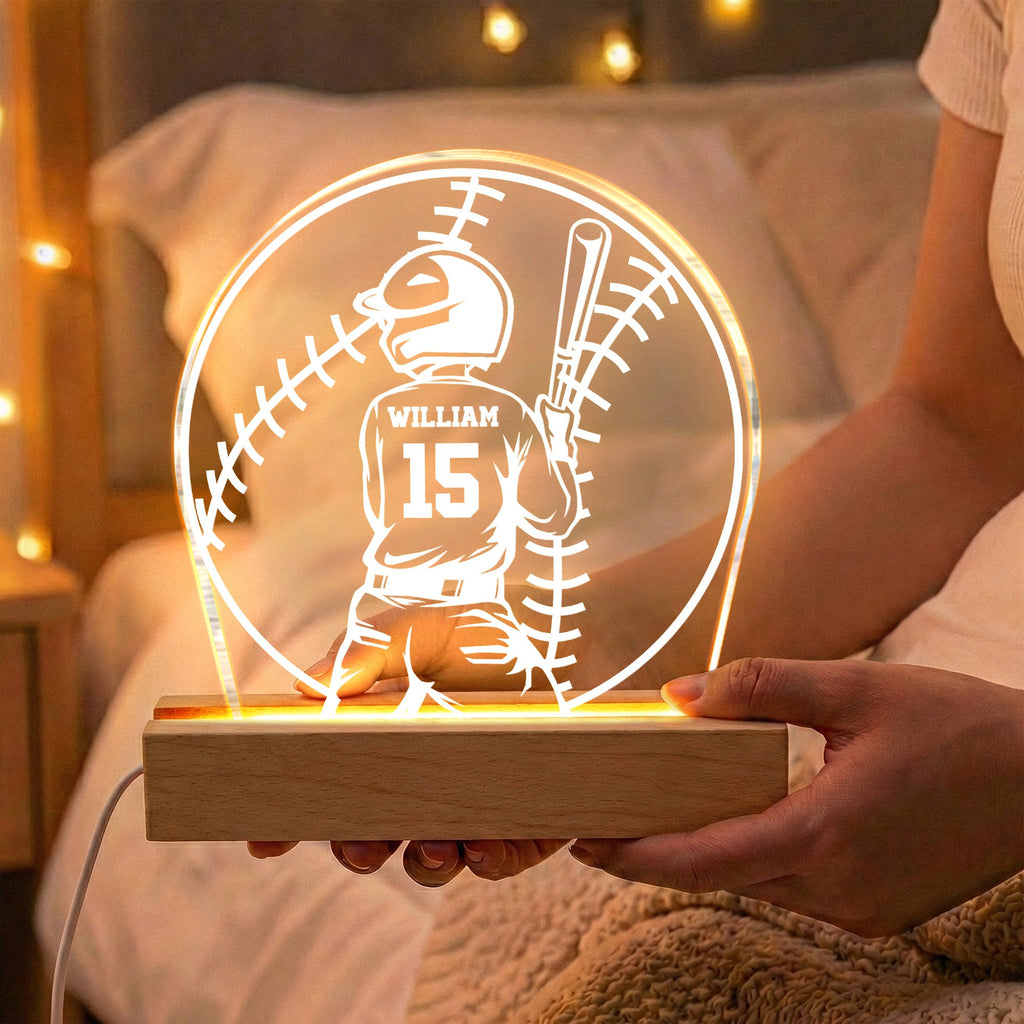 Custom Name, Number Gift For Baseball Players- Personalized Night Light