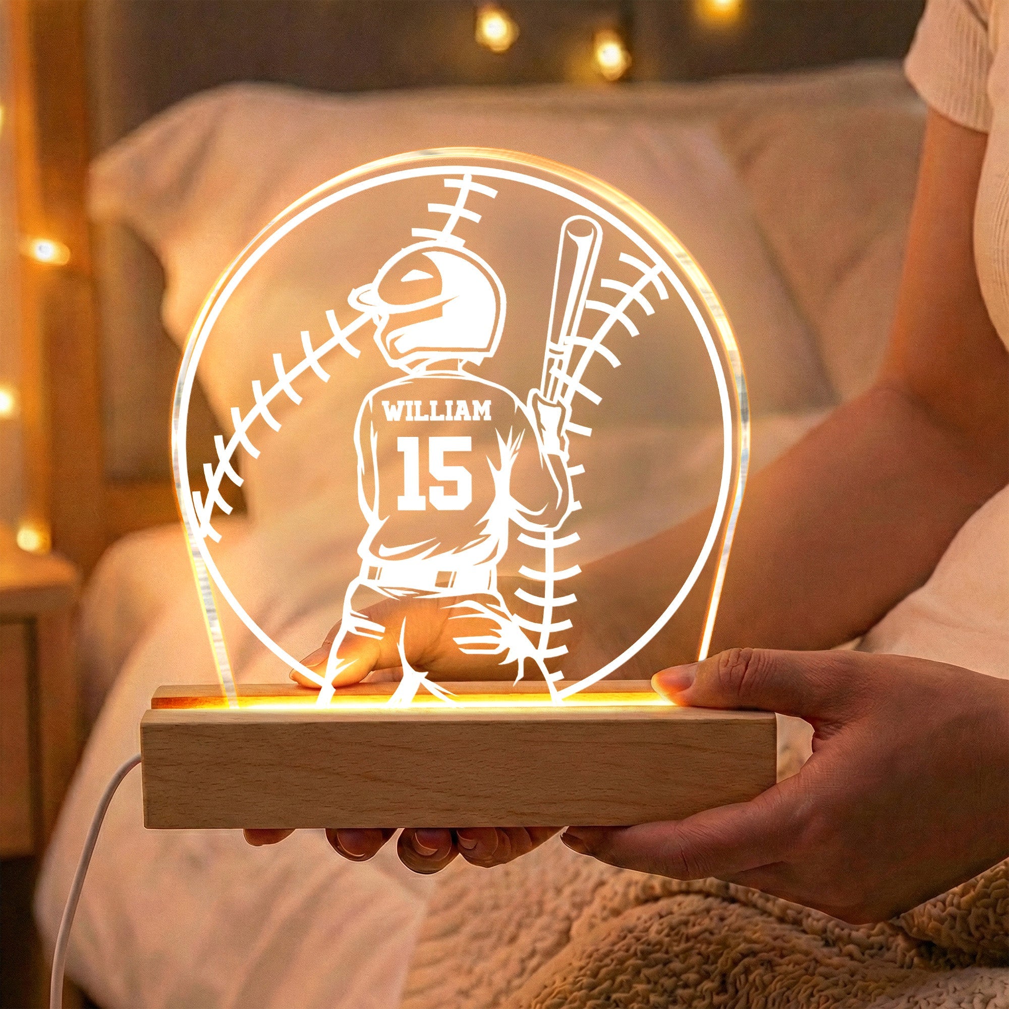Custom Name, Number Gift For Baseball Players- Personalized Night Light