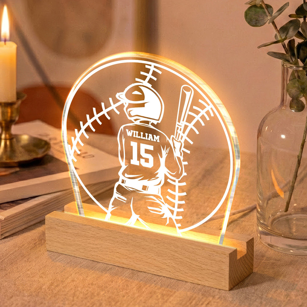 Custom Name, Number Gift For Baseball Players- Personalized Night Light