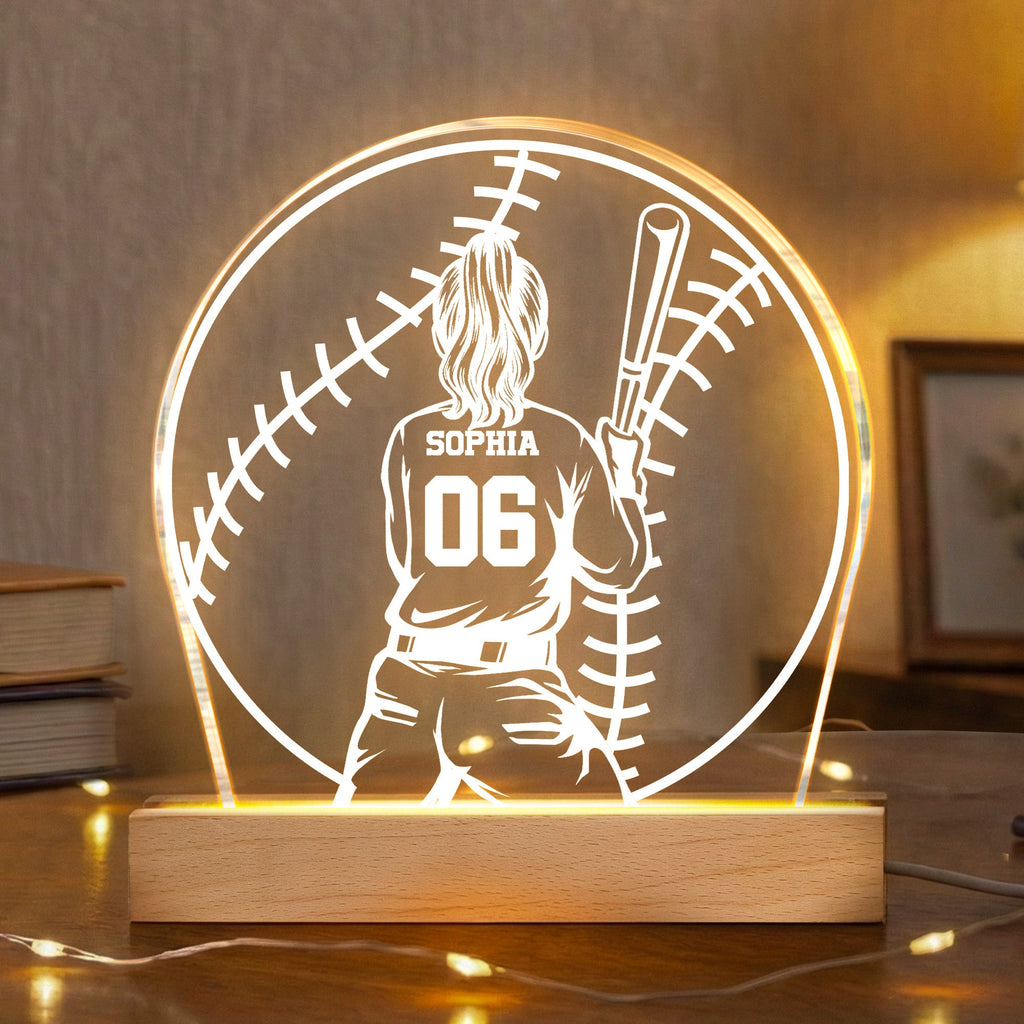 Custom Name, Number Gift For Softball Players- Personalized Night Light