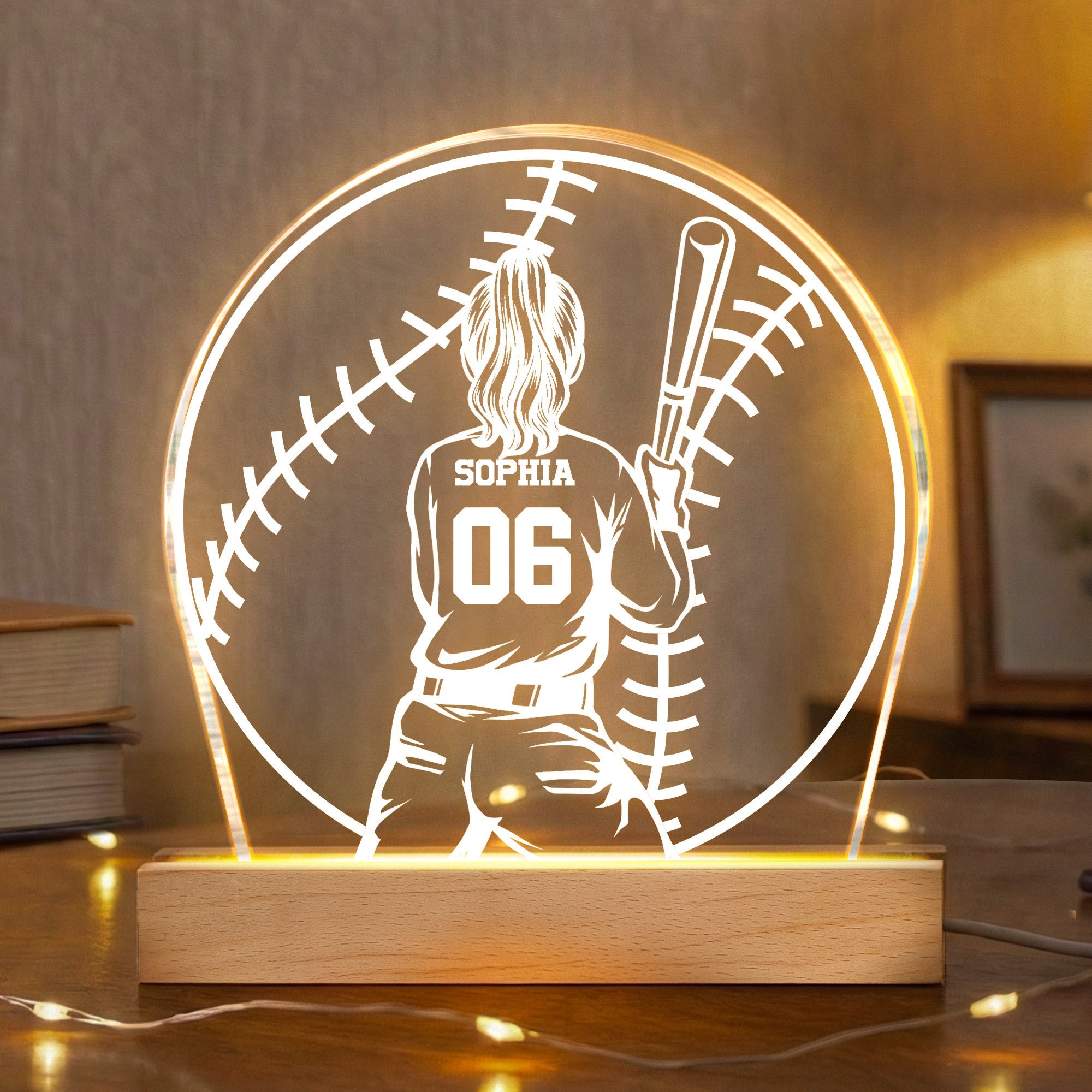 Custom Name, Number Gift For Softball Players- Personalized Night Light