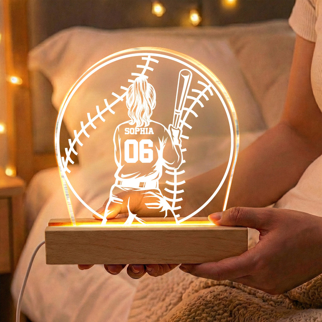 Custom Name, Number Gift For Softball Players- Personalized Night Light