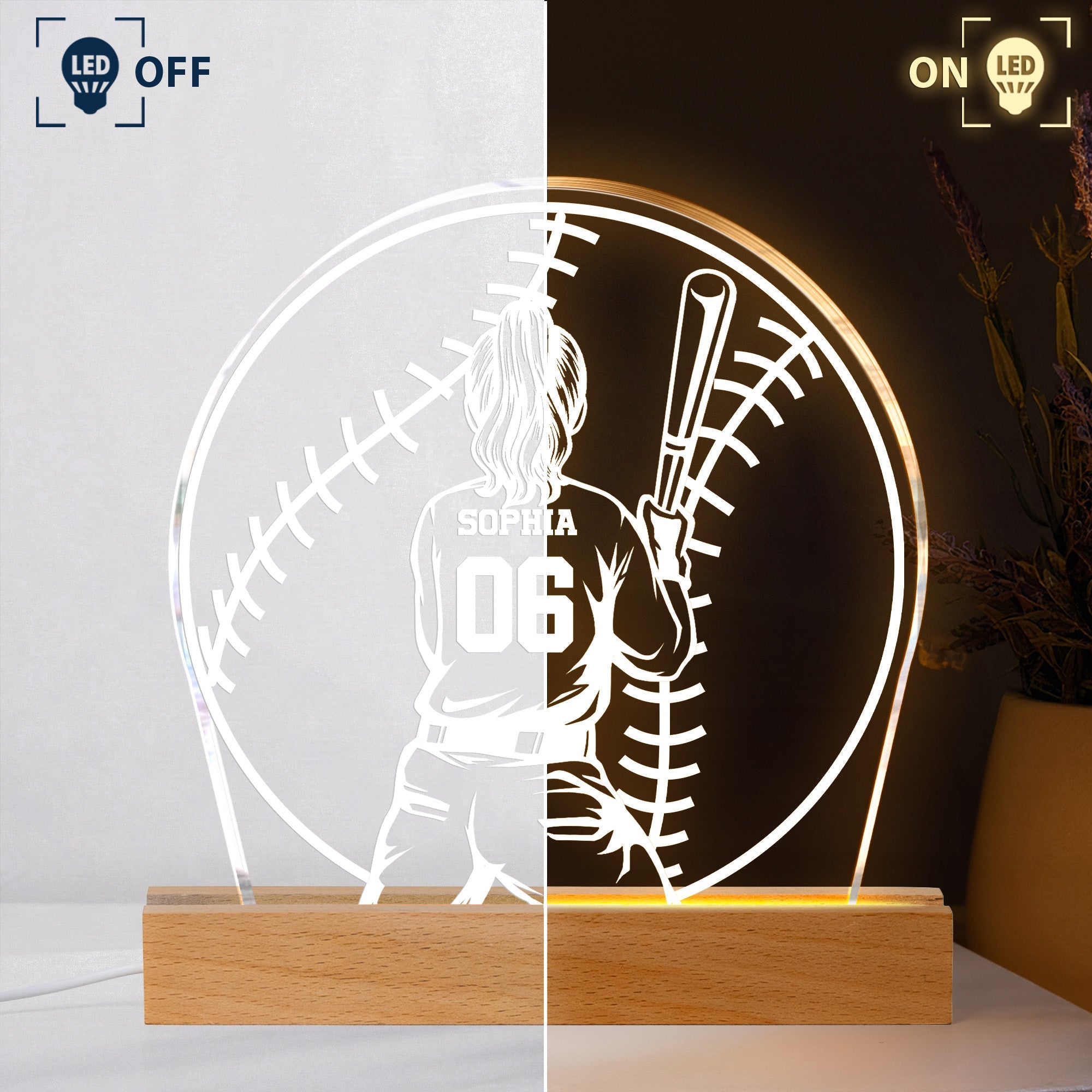 Custom Name, Number Gift For Softball Players- Personalized Night Light