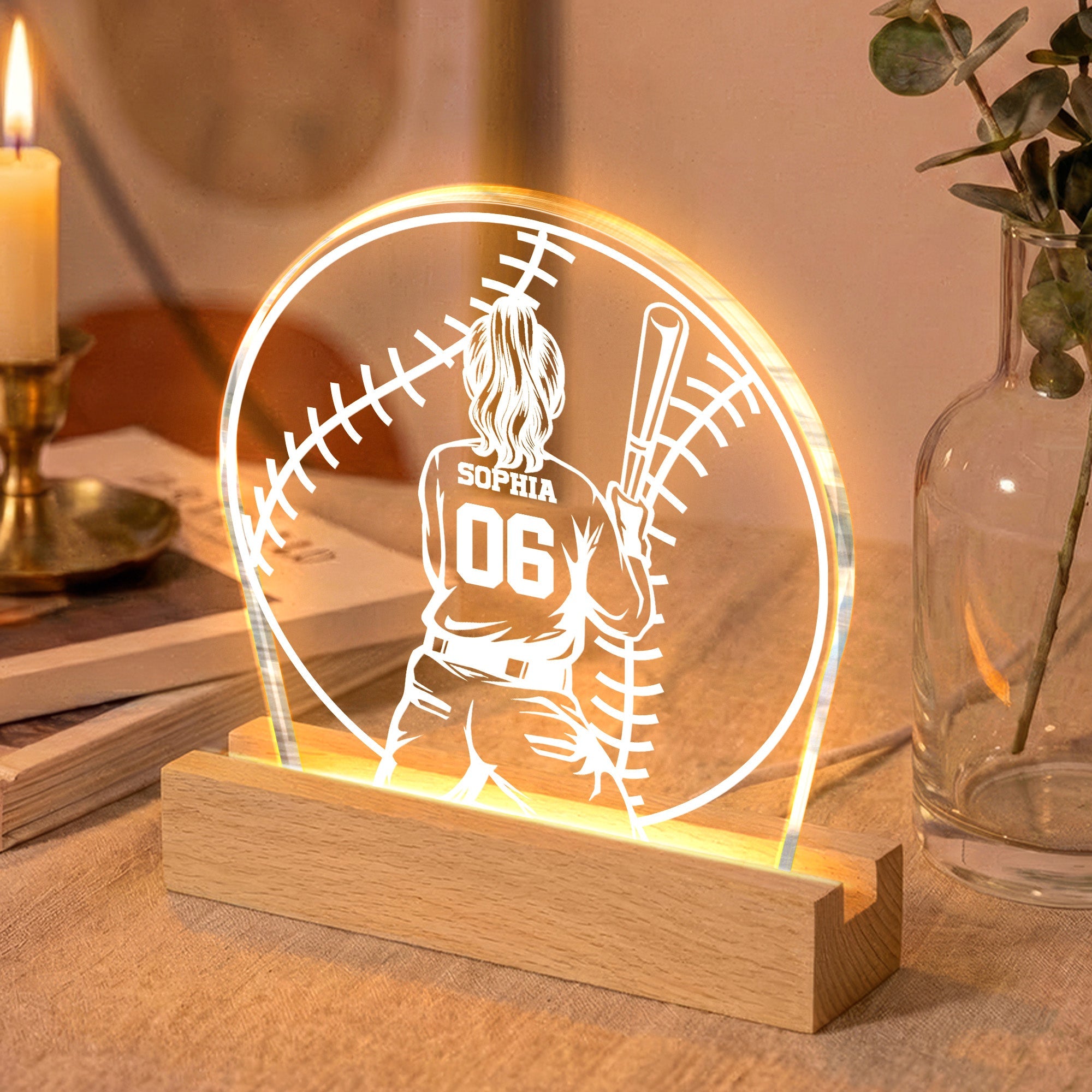 Custom Name, Number Gift For Softball Players- Personalized Night Light