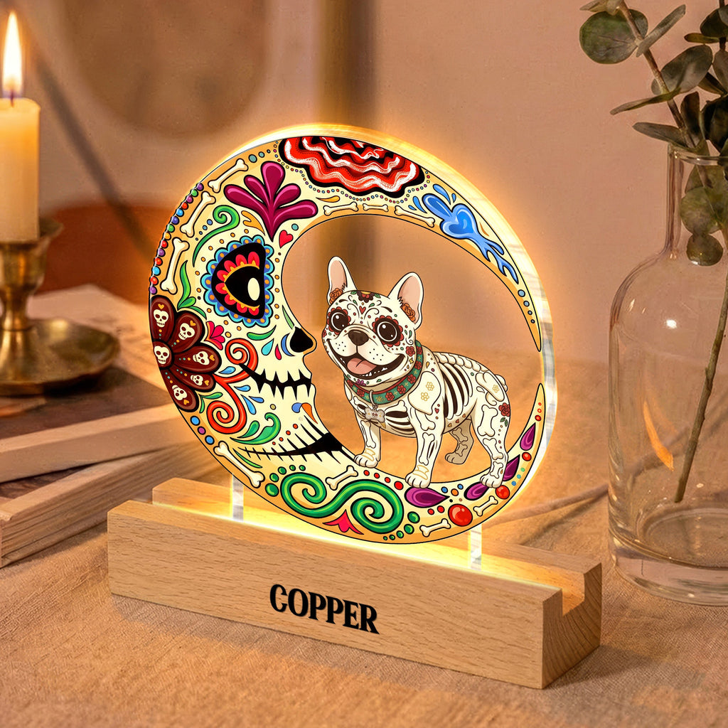 Custom Pet Portrait Day Of The Dead Día De Los Muertos Moon - Personalized Night Light