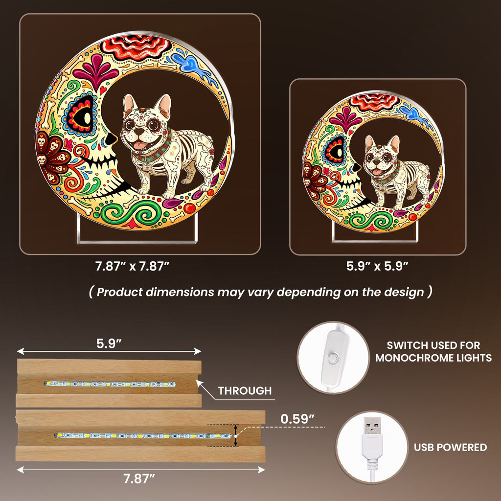 Custom Pet Portrait Day Of The Dead Día De Los Muertos Moon - Personalized Night Light