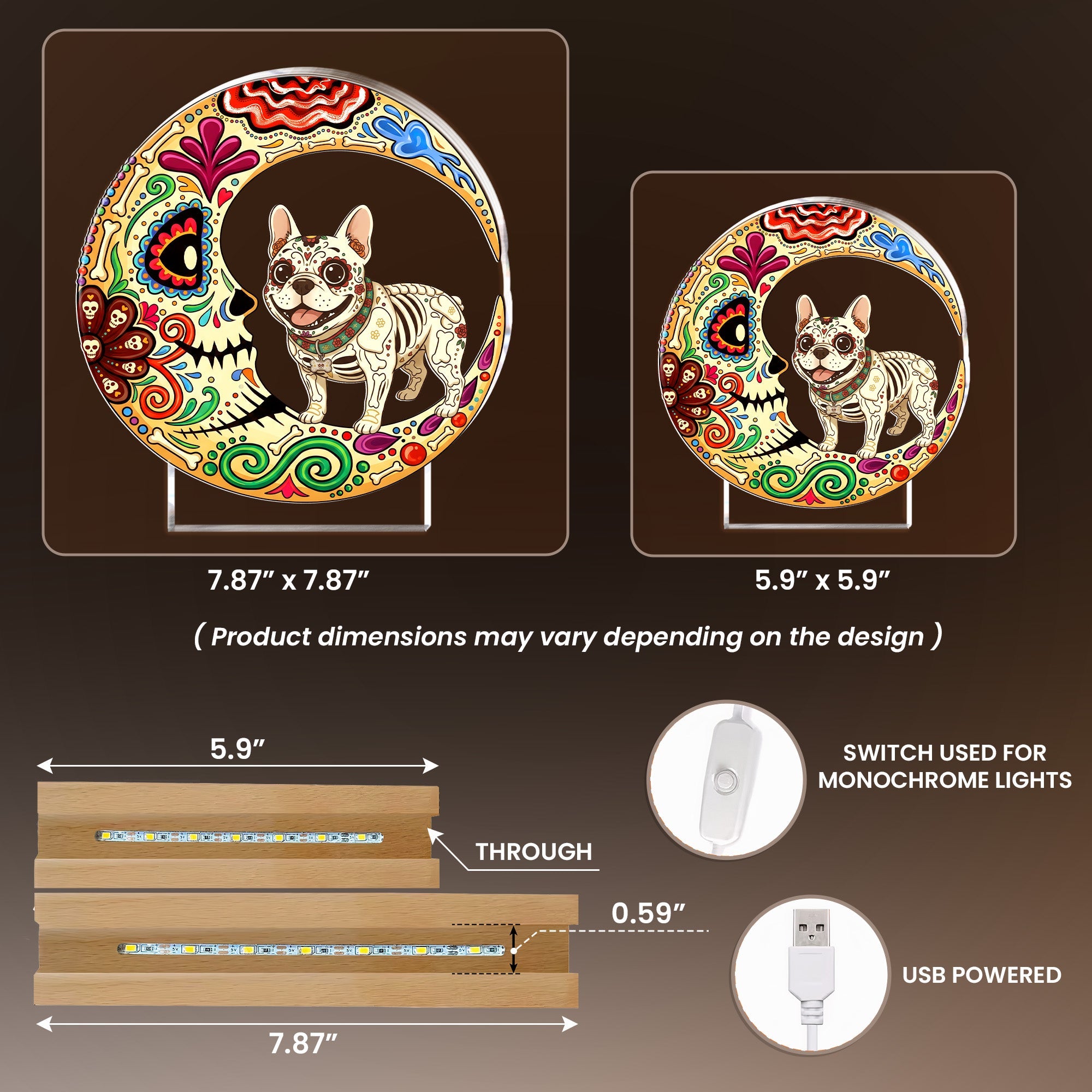 Custom Pet Portrait Day Of The Dead Día De Los Muertos Moon - Personalized Night Light