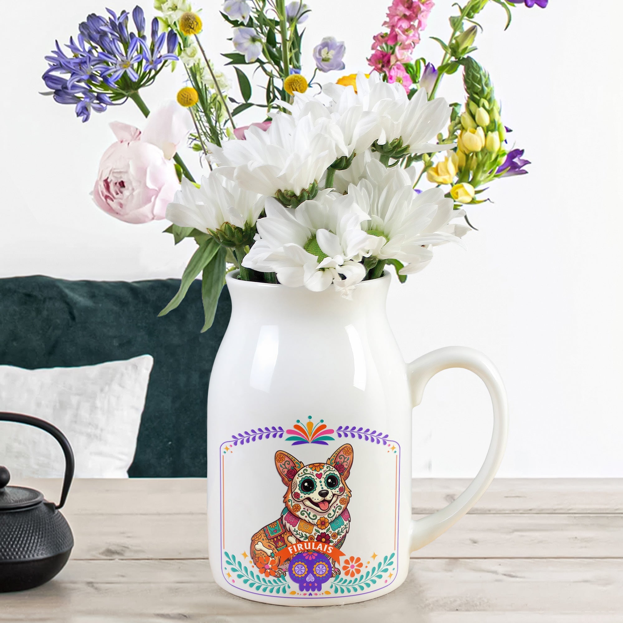 Custom Pet Portrait Day Of The Dead Mexican Hispanic Ofrenda Decor - Personalized Vase