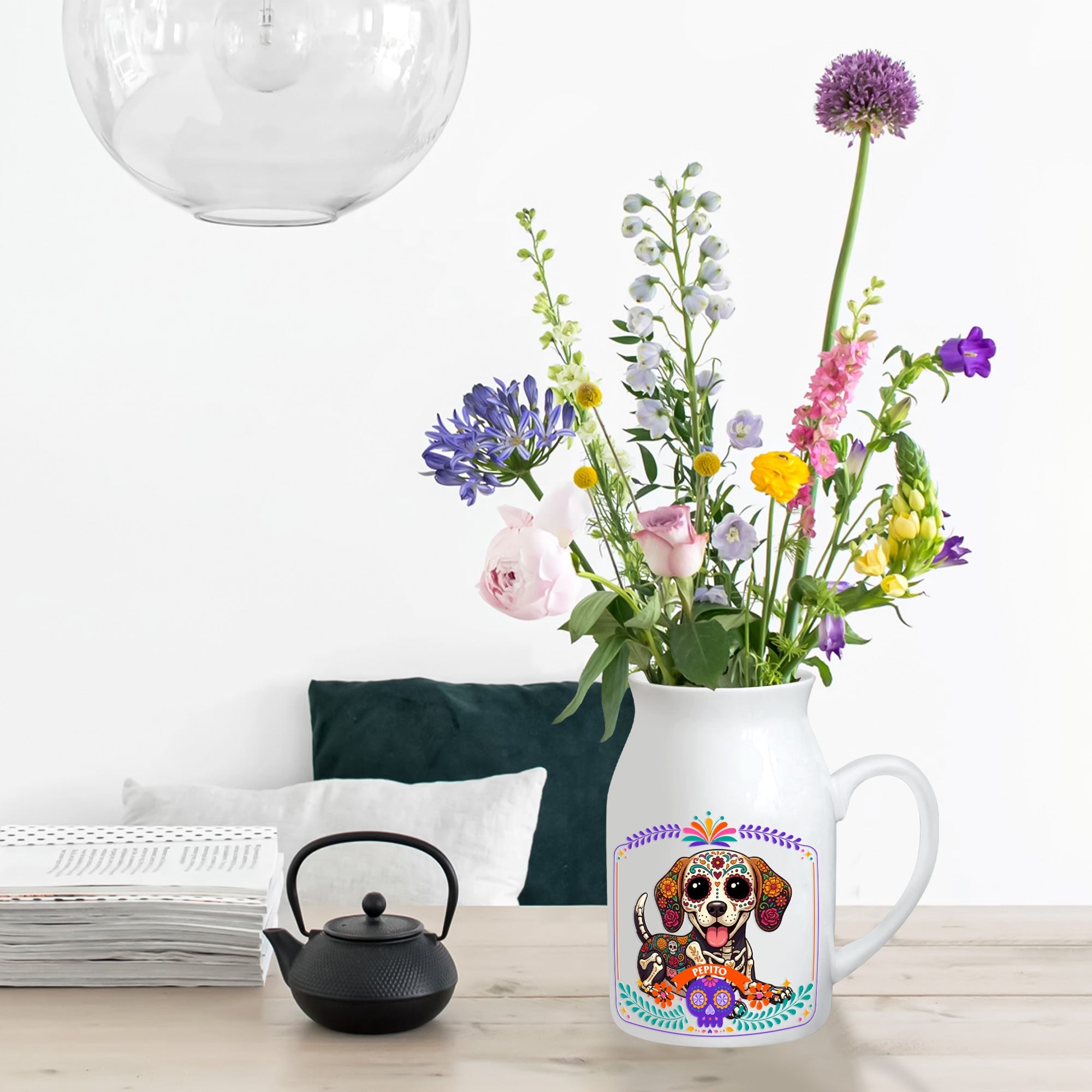 Custom Pet Portrait Day Of The Dead Mexican Hispanic Ofrenda Decor - Personalized Vase