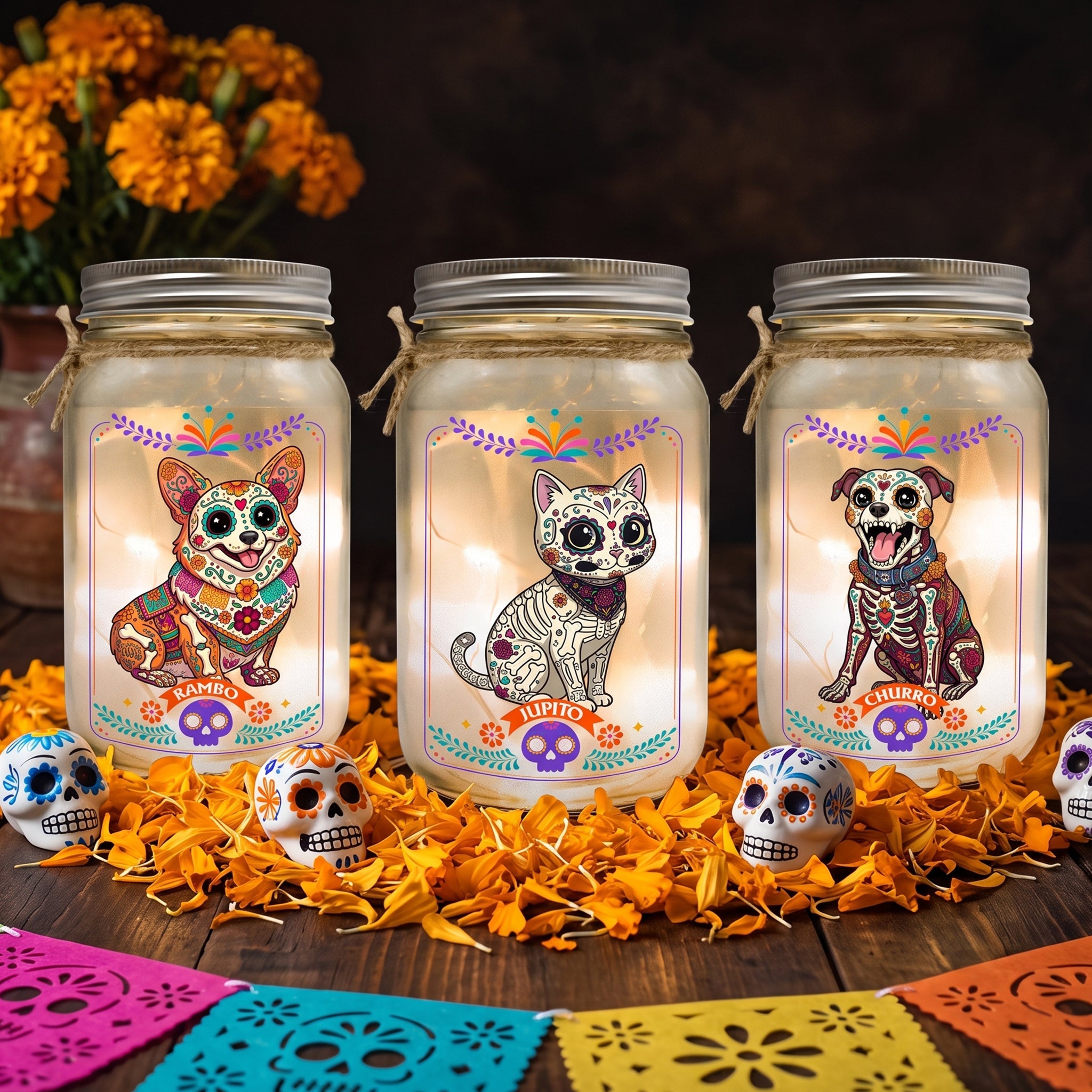 Custom Pet Portrait Day Of The Dead Mexican Hispanic Style - Personalized Night Light