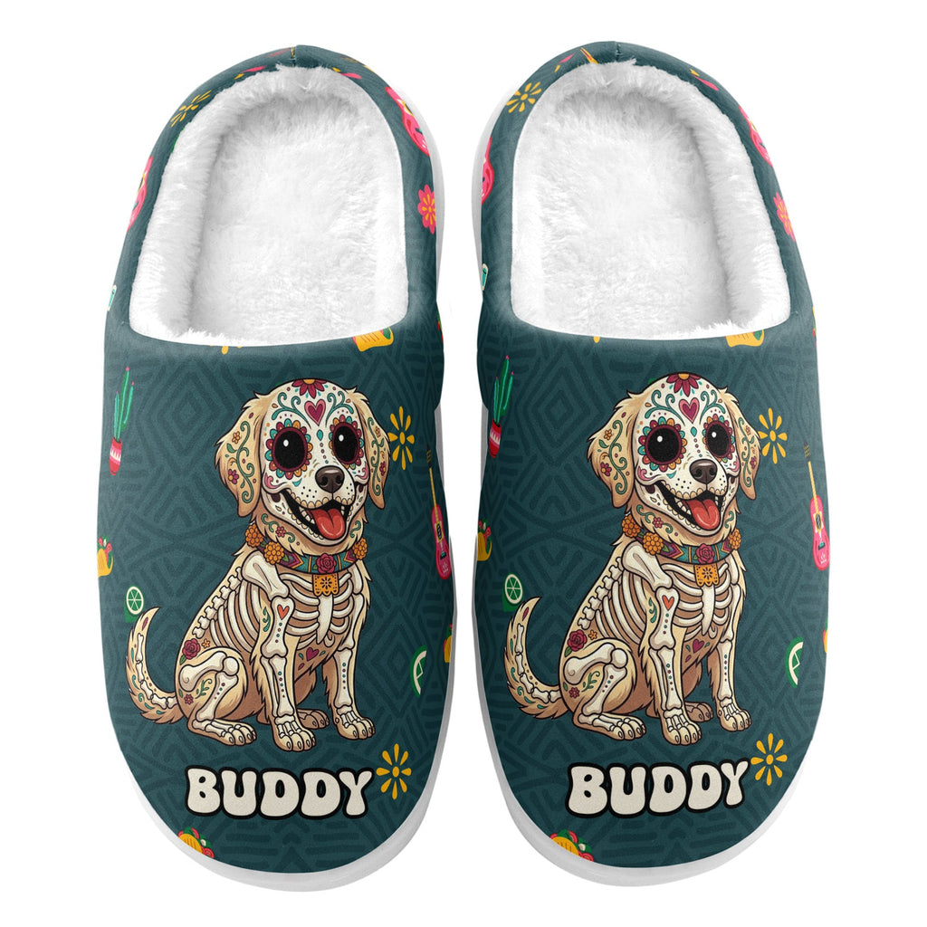 Custom Pet Portrait Day Of The Dead Mexican Hispanic Style - Personalized Slippers