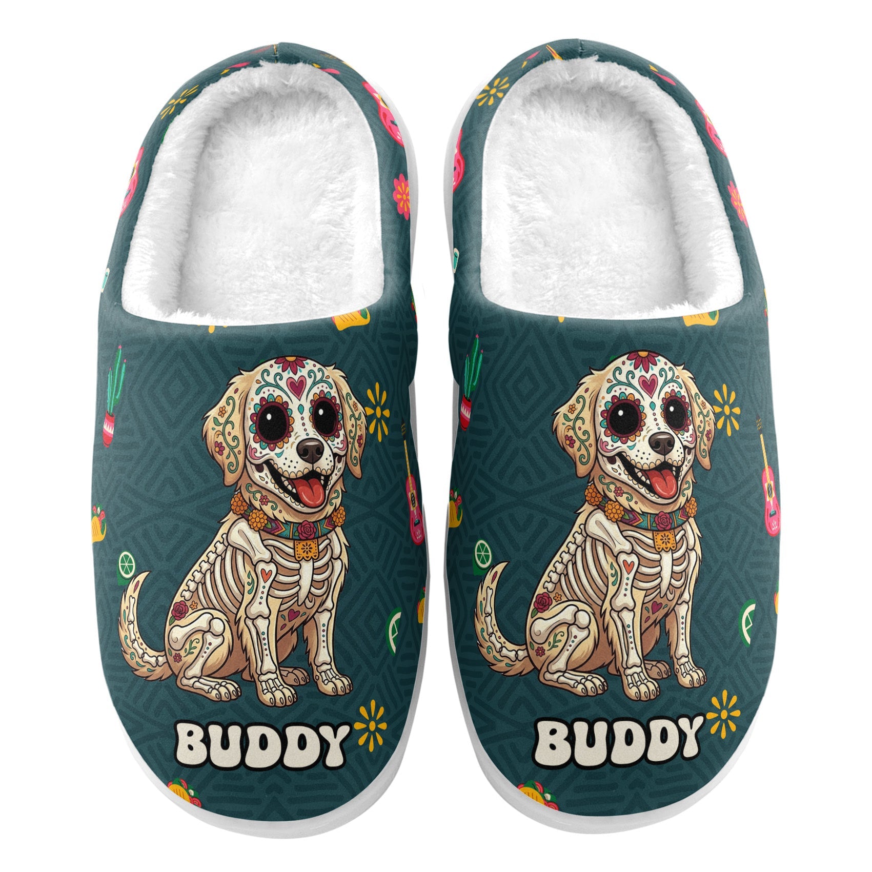 Custom Pet Portrait Day Of The Dead Mexican Hispanic Style - Personalized Slippers