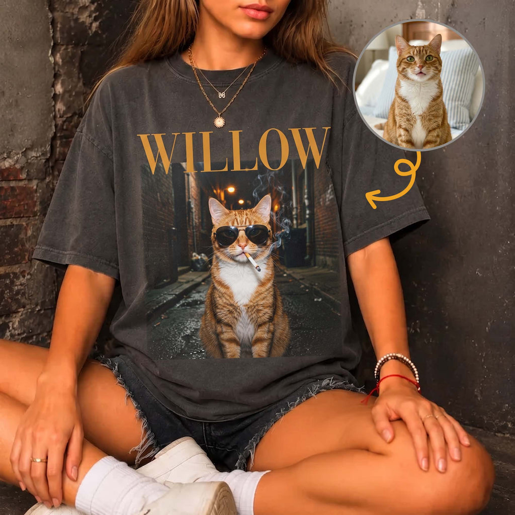 Custom Pet Portrait Funny Meme Gift For Pet Lovers Vintage Graphic Tee - Personalized Shirt