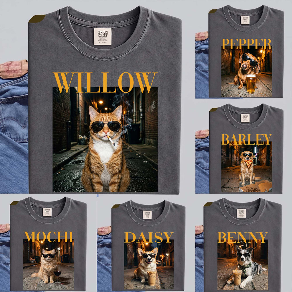 Custom Pet Portrait Funny Meme Gift For Pet Lovers Vintage Graphic Tee - Personalized Shirt