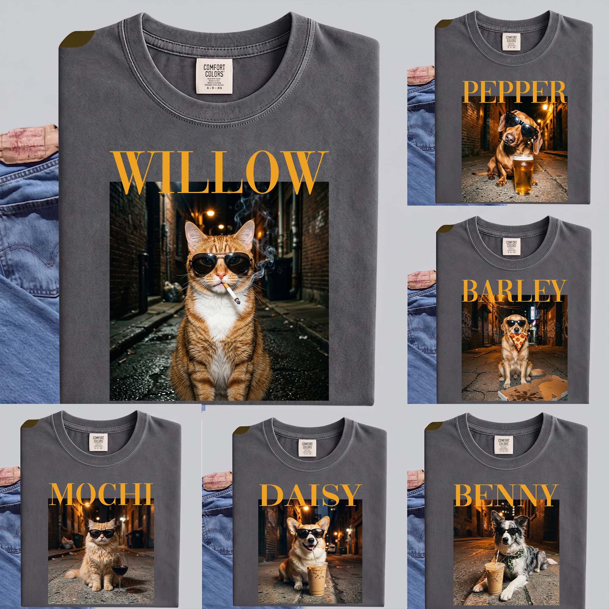 Custom Pet Portrait Funny Meme Gift For Pet Lovers Vintage Graphic Tee - Personalized Shirt