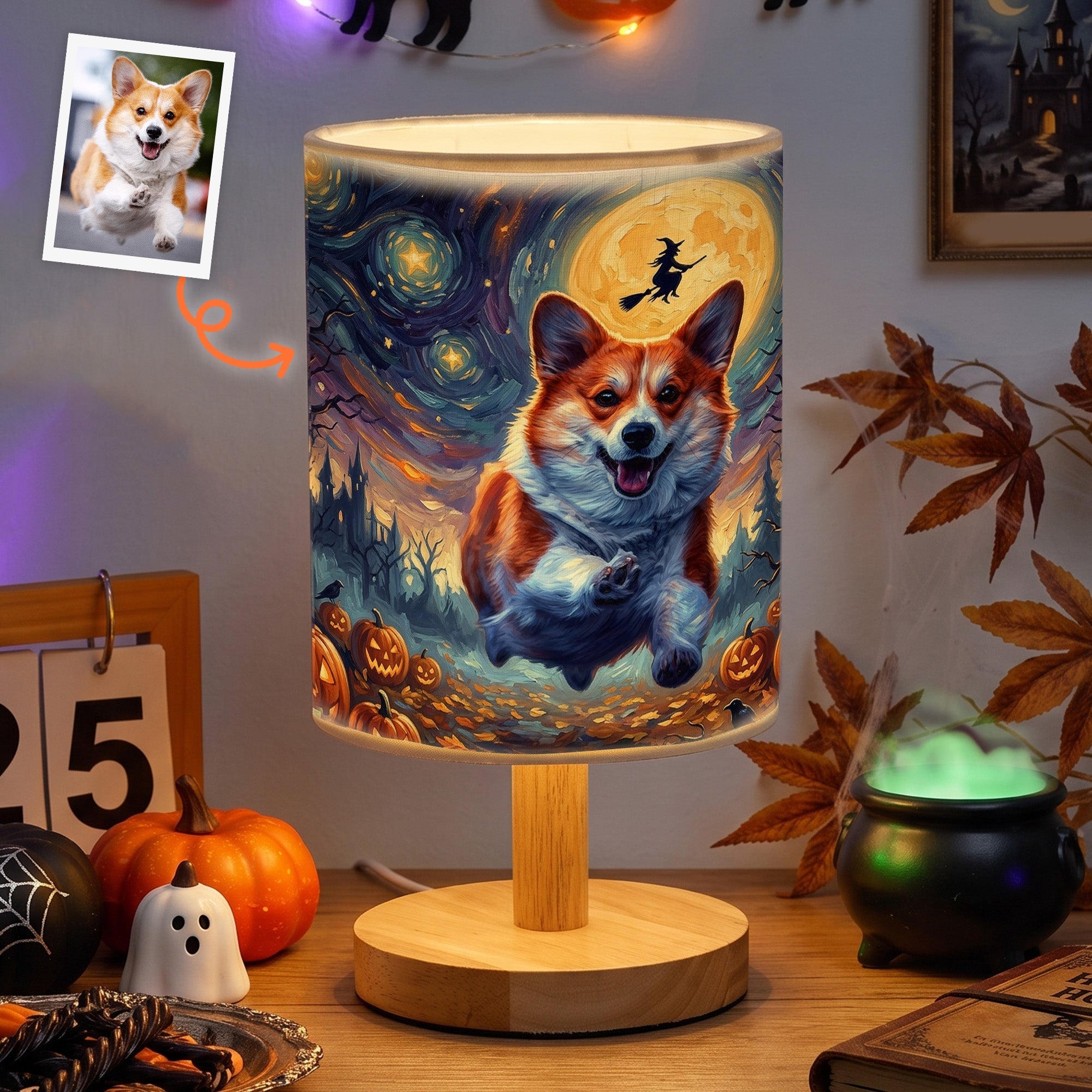 Custom Pet Portrait Halloween Van Gogh Art - Personalized Night Light