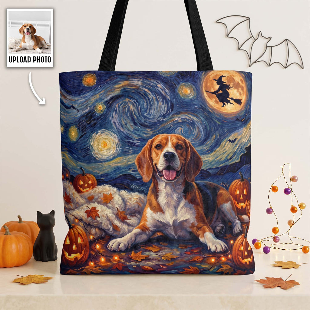 Custom Pet Portrait Halloween Van Gogh Art - Personalized Tote Bag