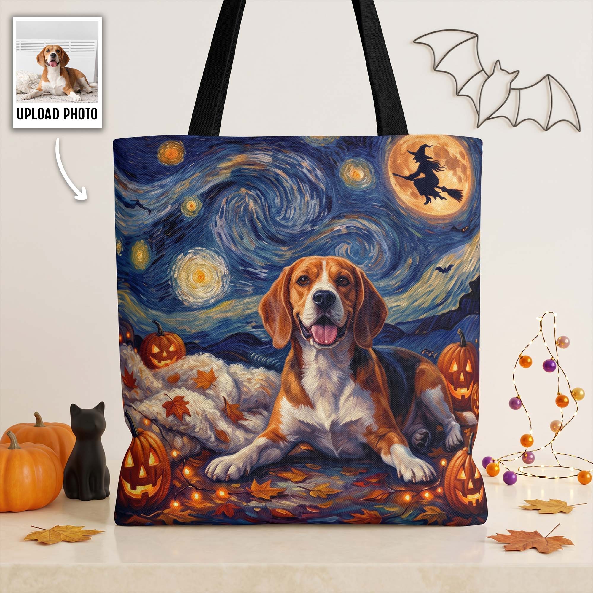 Custom Pet Portrait Halloween Van Gogh Art - Personalized Tote Bag