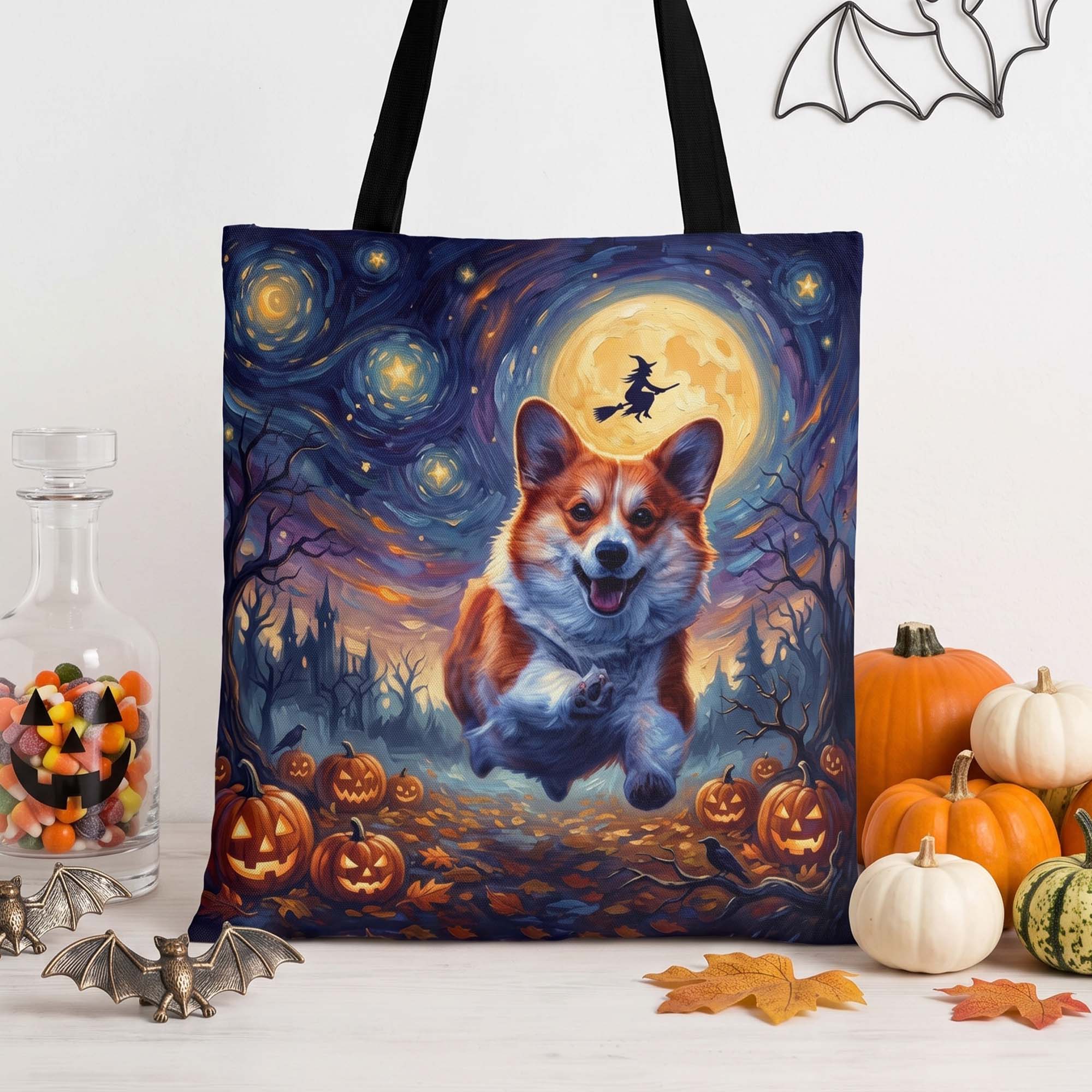 Custom Pet Portrait Halloween Van Gogh Art - Personalized Tote Bag