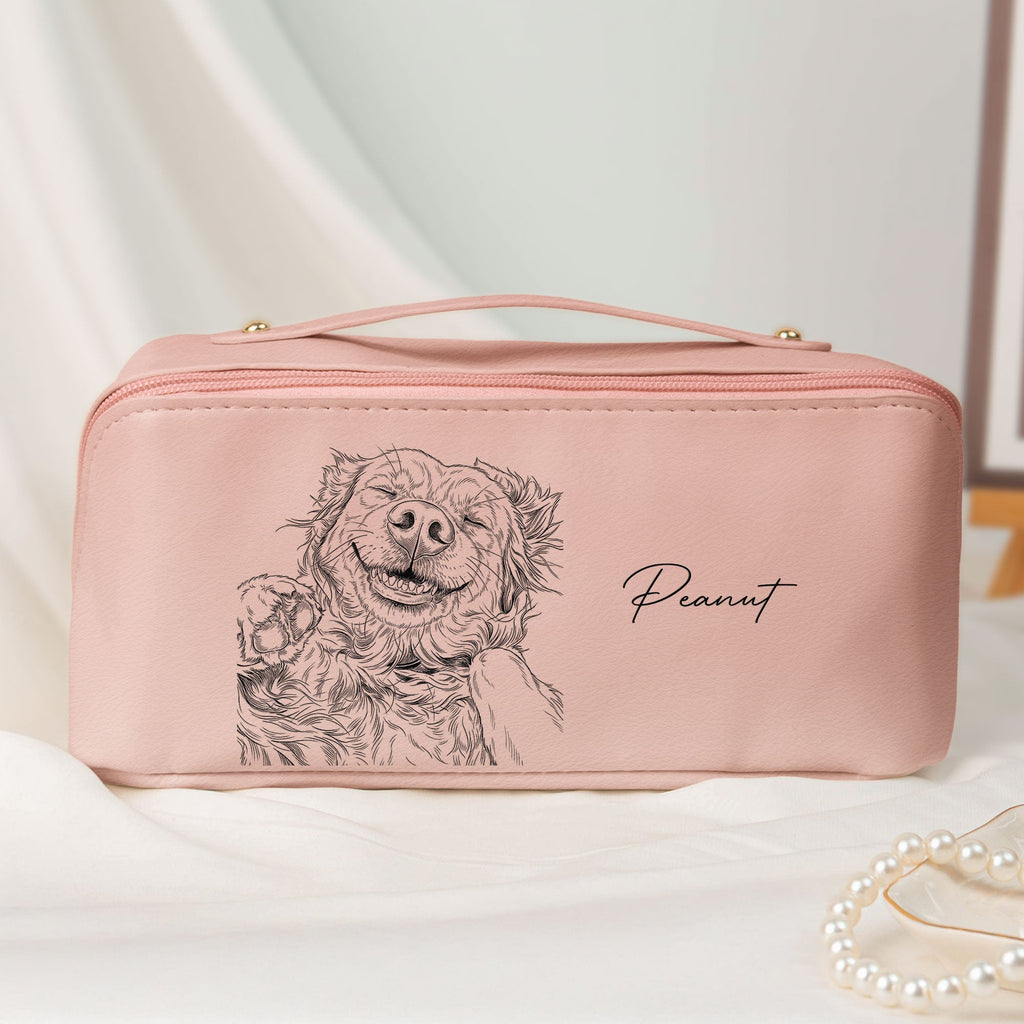 Custom Pet Portrait Sketch Line Art - Personalized Makeup Bag