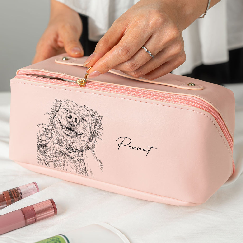 Custom Pet Portrait Sketch Line Art - Personalized Makeup Bag