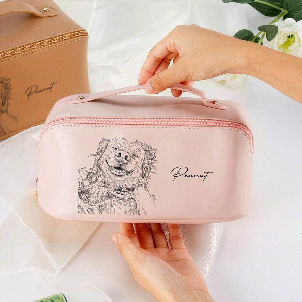 Custom Pet Portrait Sketch Line Art - Personalized Makeup Bag