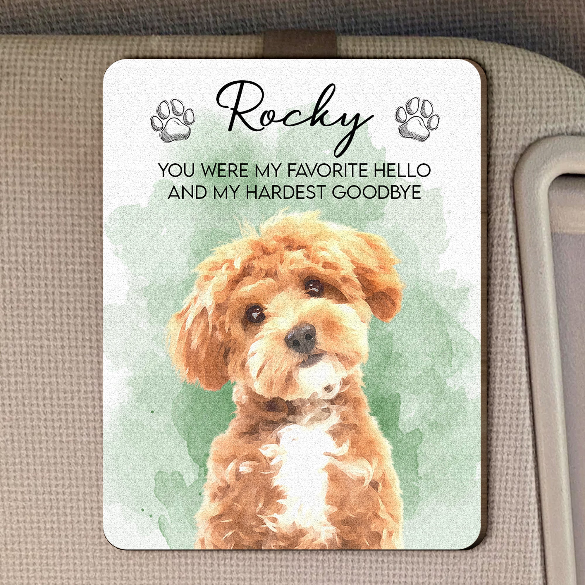Custom Pet Watercolor Portrait Memorial Gift - Personalized Car Visor Clip