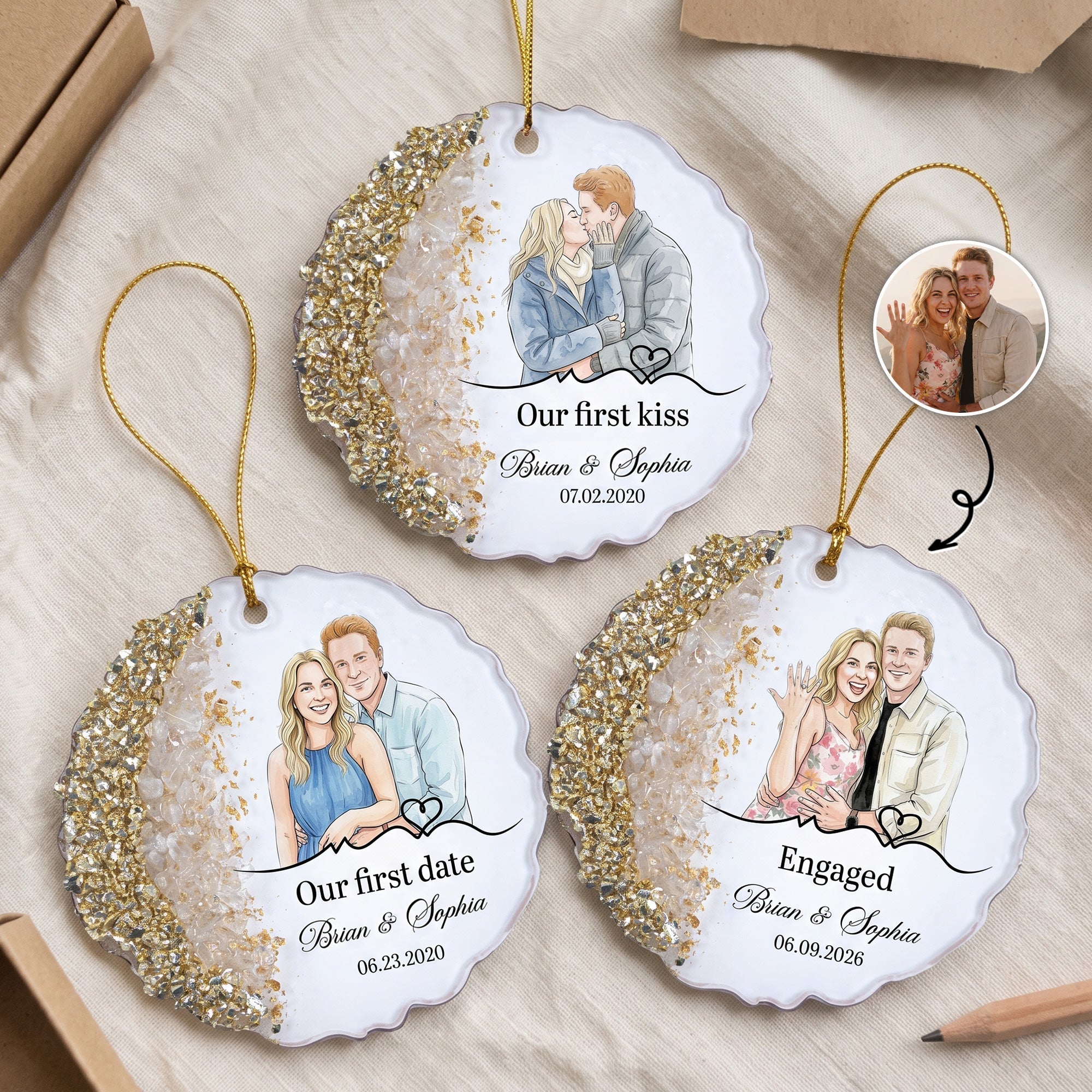 Custom Photo Engagement Gifts Wedding Anniversary Gifts For Couple - Personalized Resin Ornament