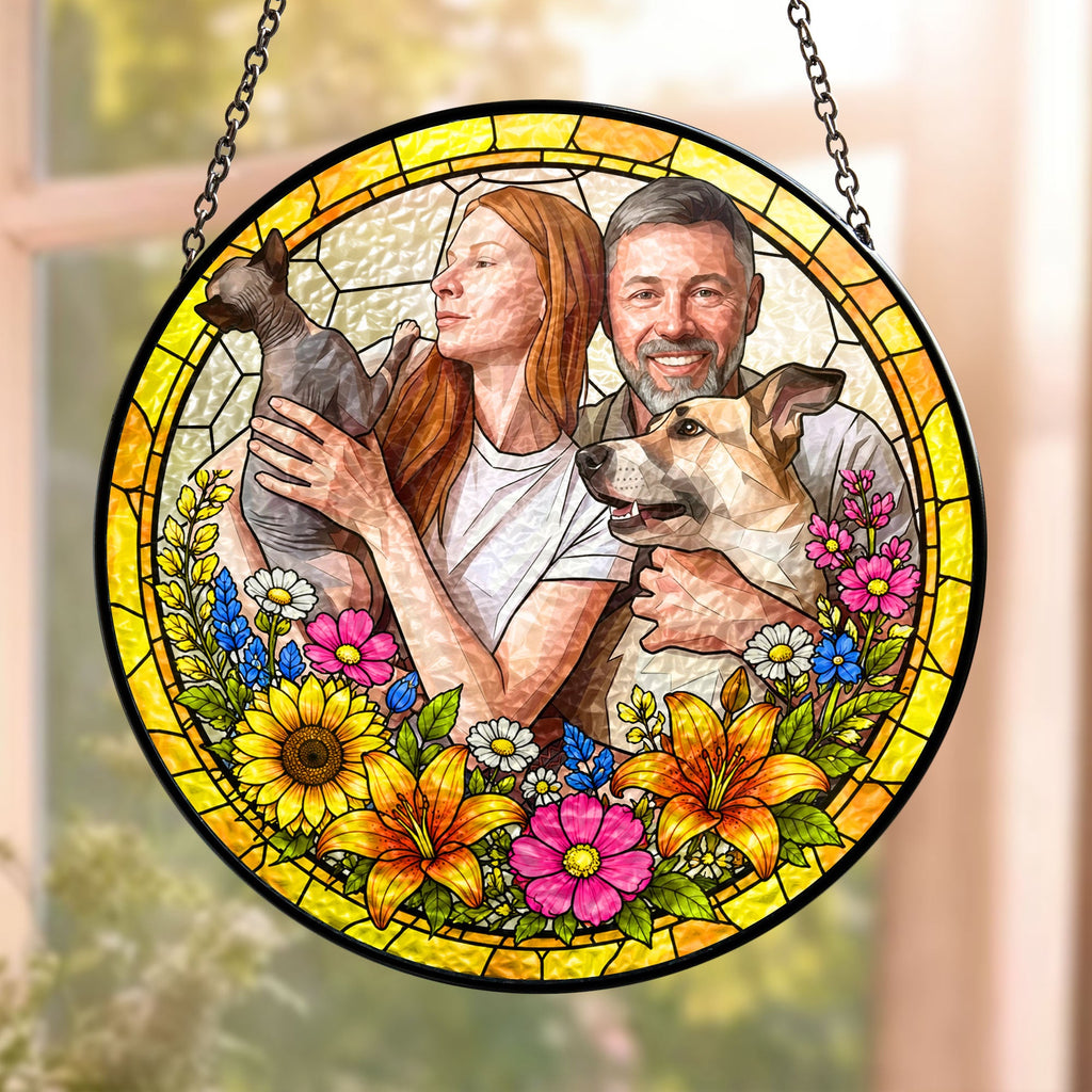 Custom Photo Family Gifts Anniversary Gifts For Her, Wife, Mom - Personalized Window Hanging Suncatcher