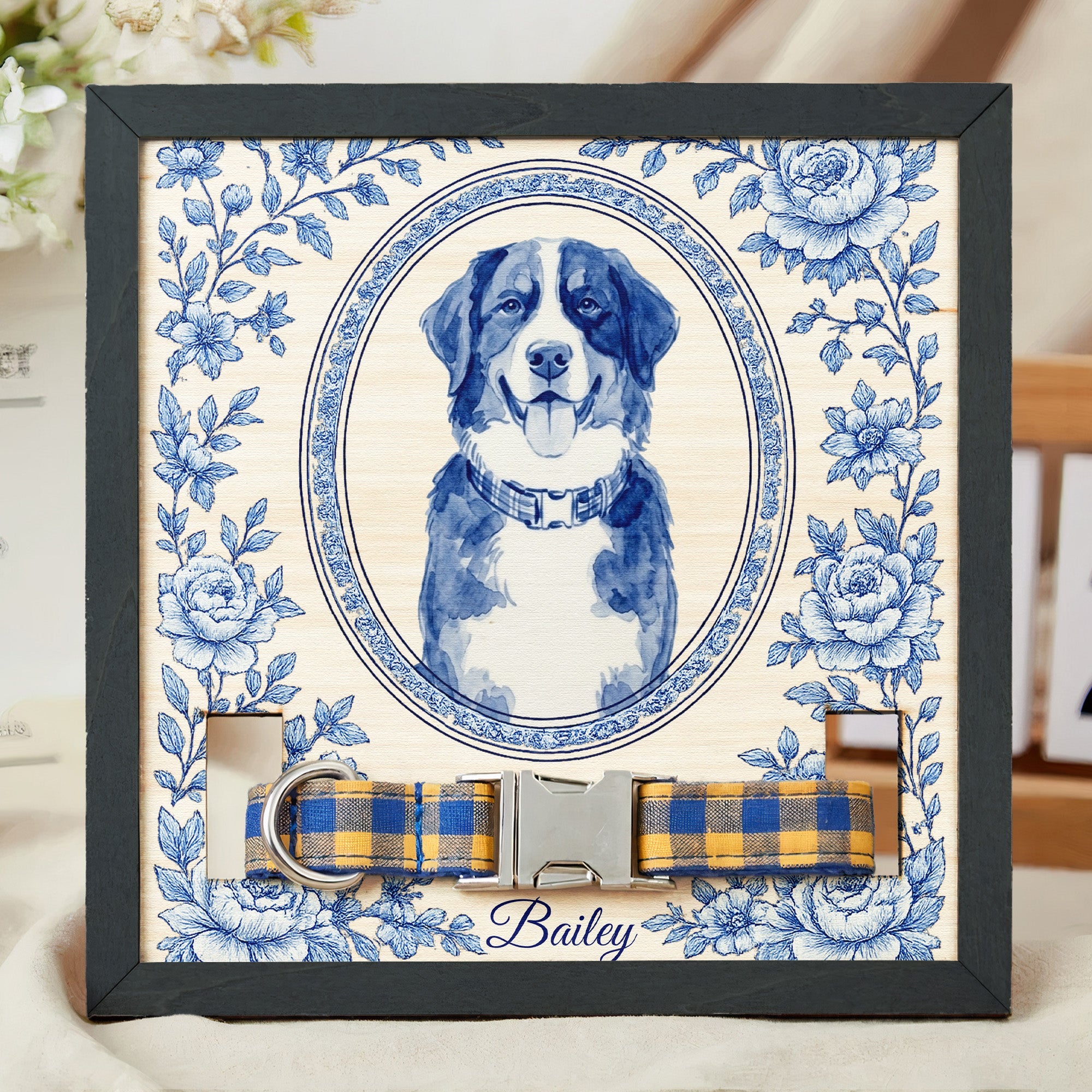Custom Photo Memorial Pet Collar Holder Sign, Dog Memorial Gifts - Personalized Frame