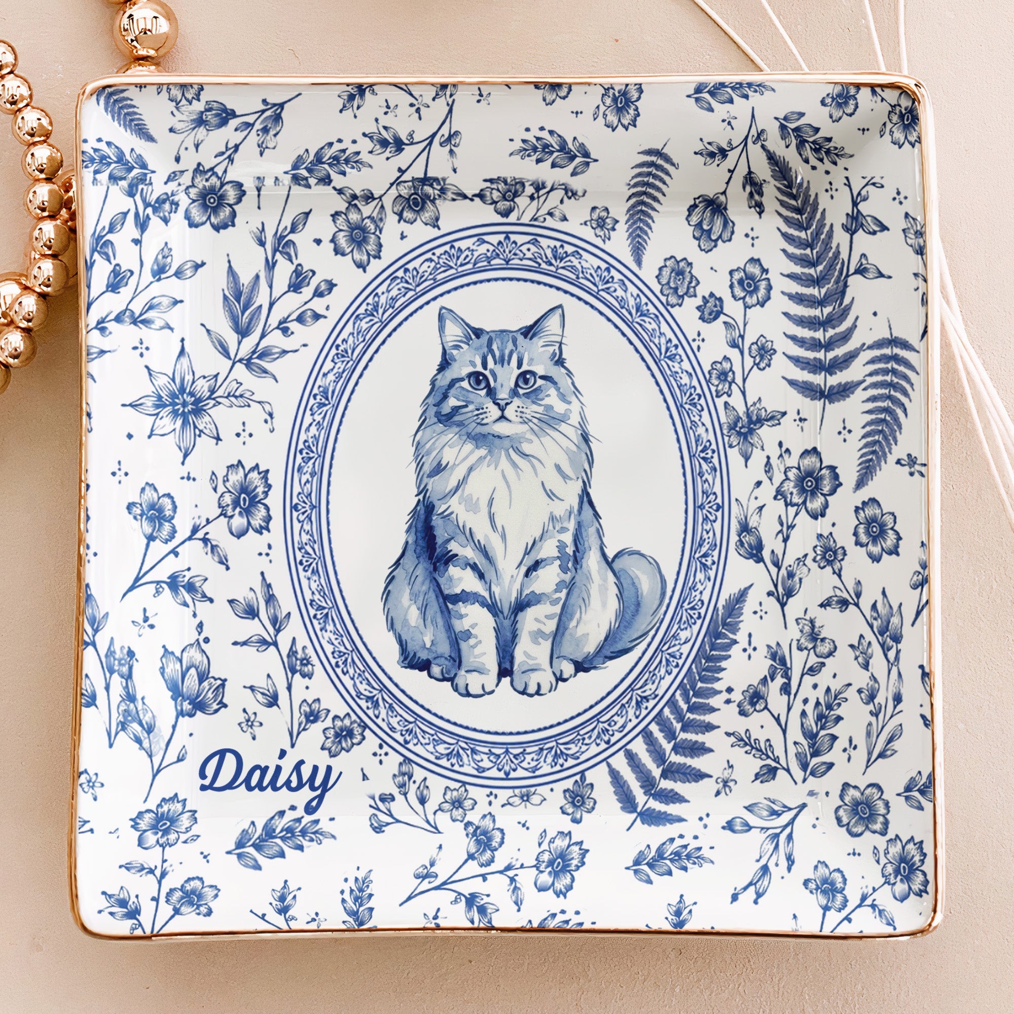 Custom Photo Pet Lover Gift Watercolor Style - Personalized Jewelry Dish