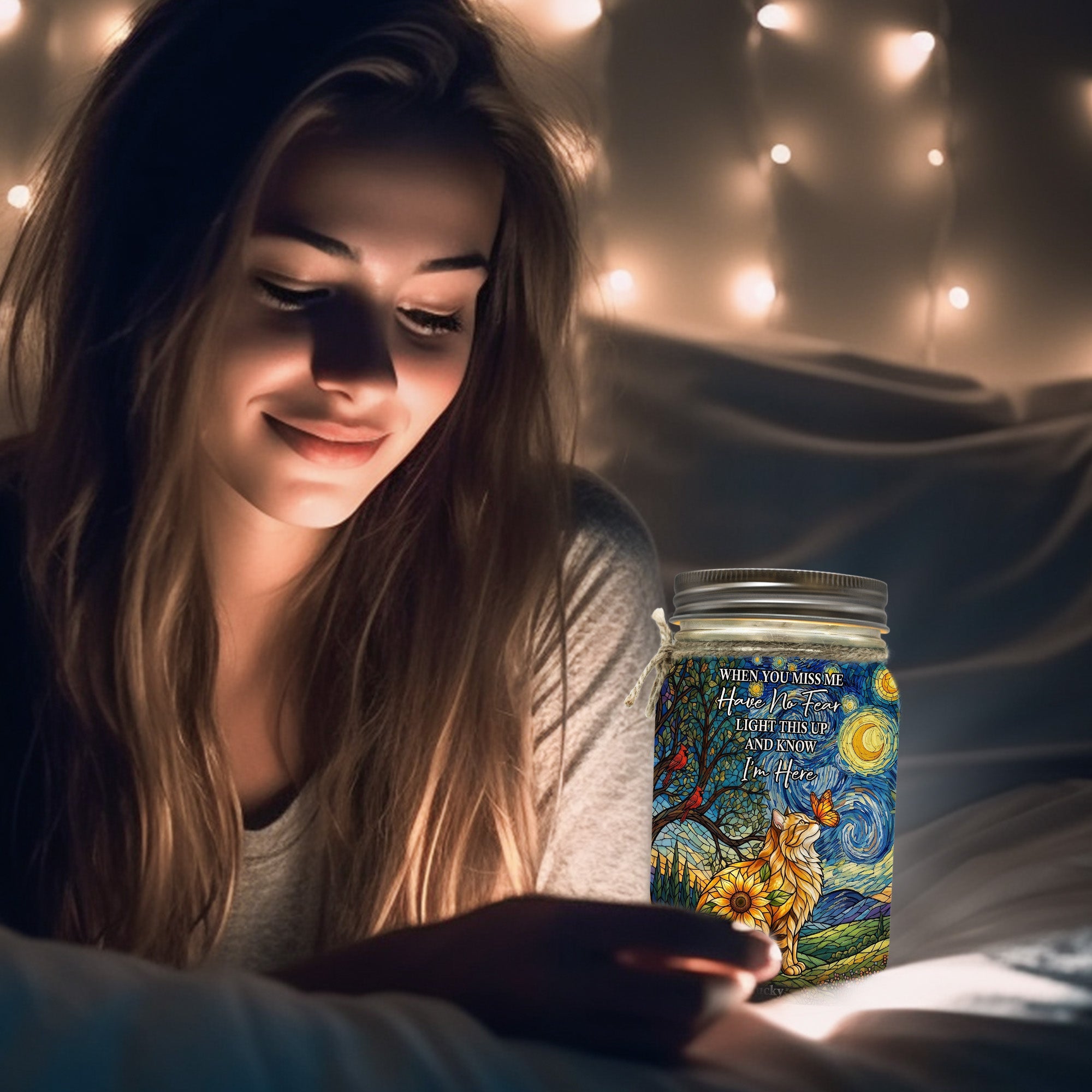 Custom Photo Pet Memorial Stained Glass Sunflower - Personalized Night Light