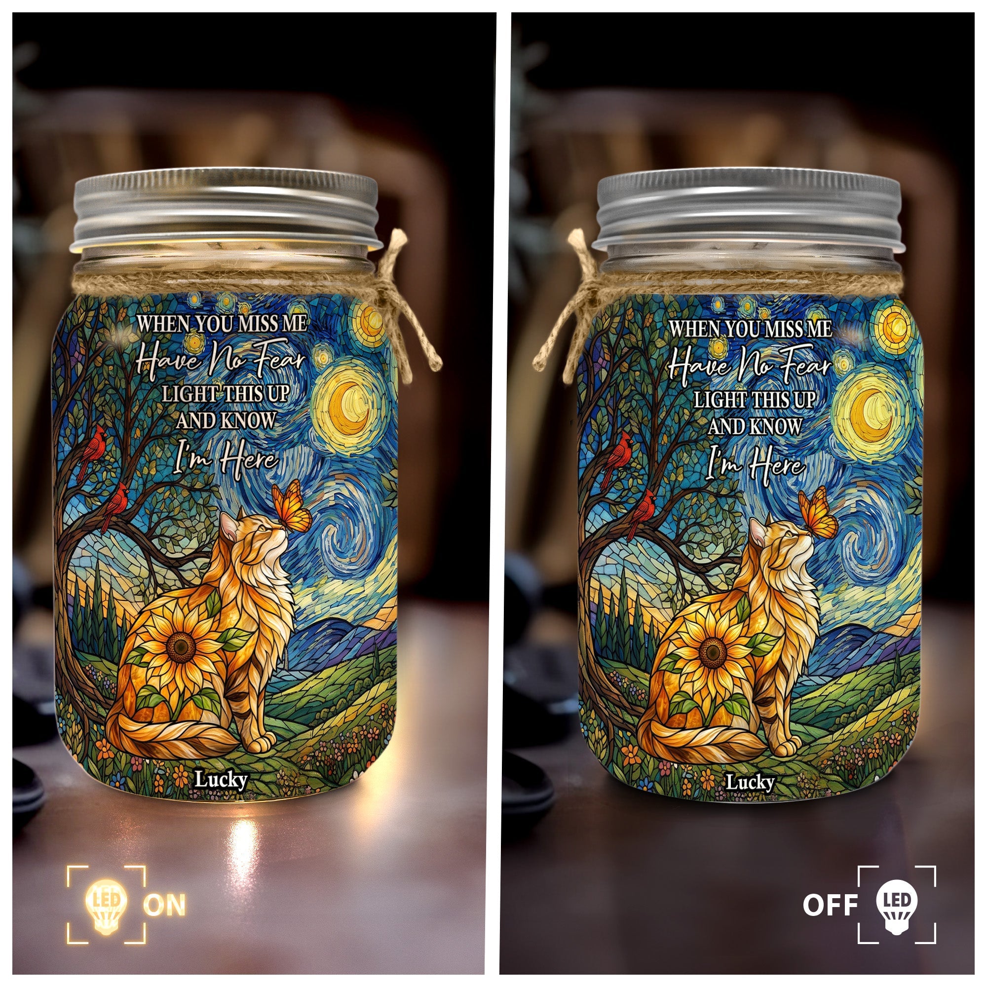 Custom Photo Pet Memorial Stained Glass Sunflower - Personalized Night Light