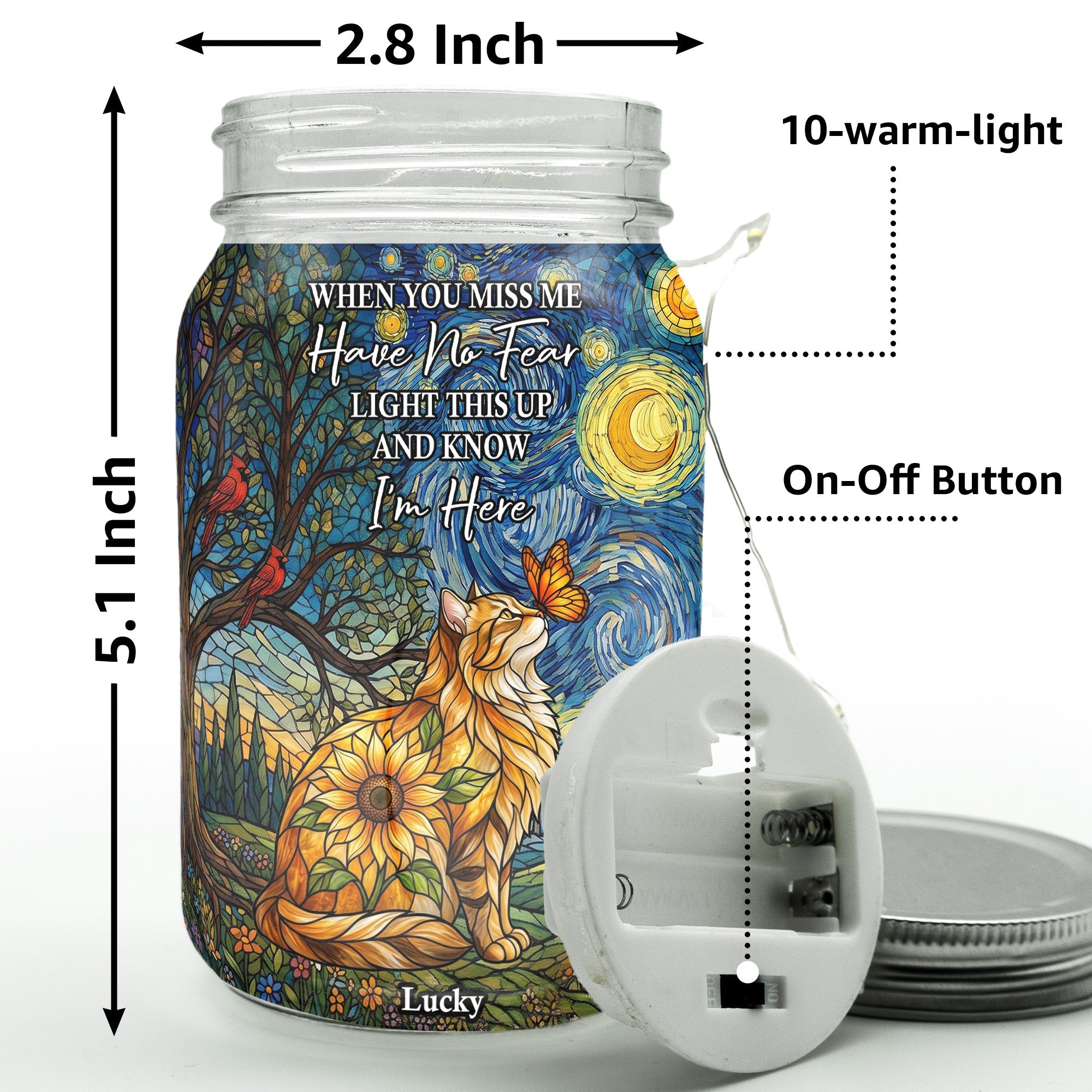 Custom Photo Pet Memorial Stained Glass Sunflower - Personalized Night Light