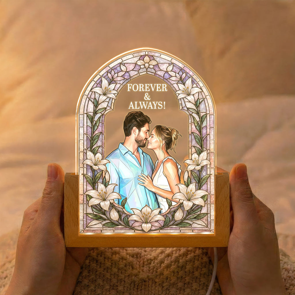 Custom Photo Stained Glass Style Anniversary Gift - Personalized Night Light