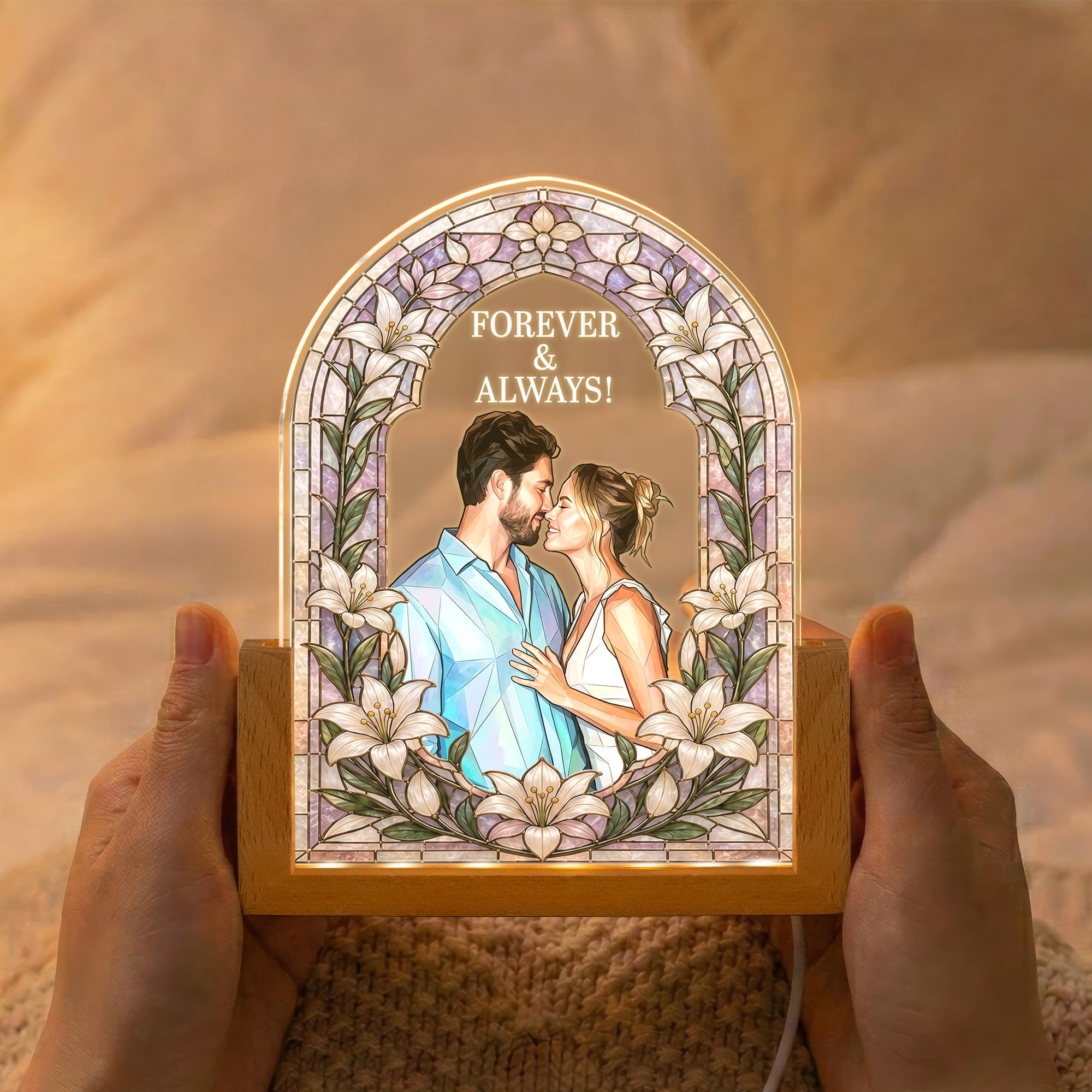 Custom Photo Stained Glass Style Anniversary Gift - Personalized Night Light