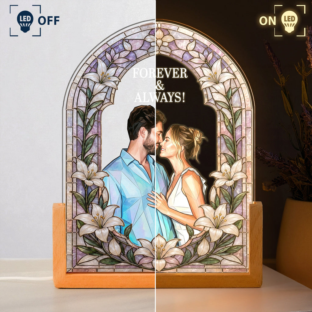 Custom Photo Stained Glass Style Anniversary Gift - Personalized Night Light