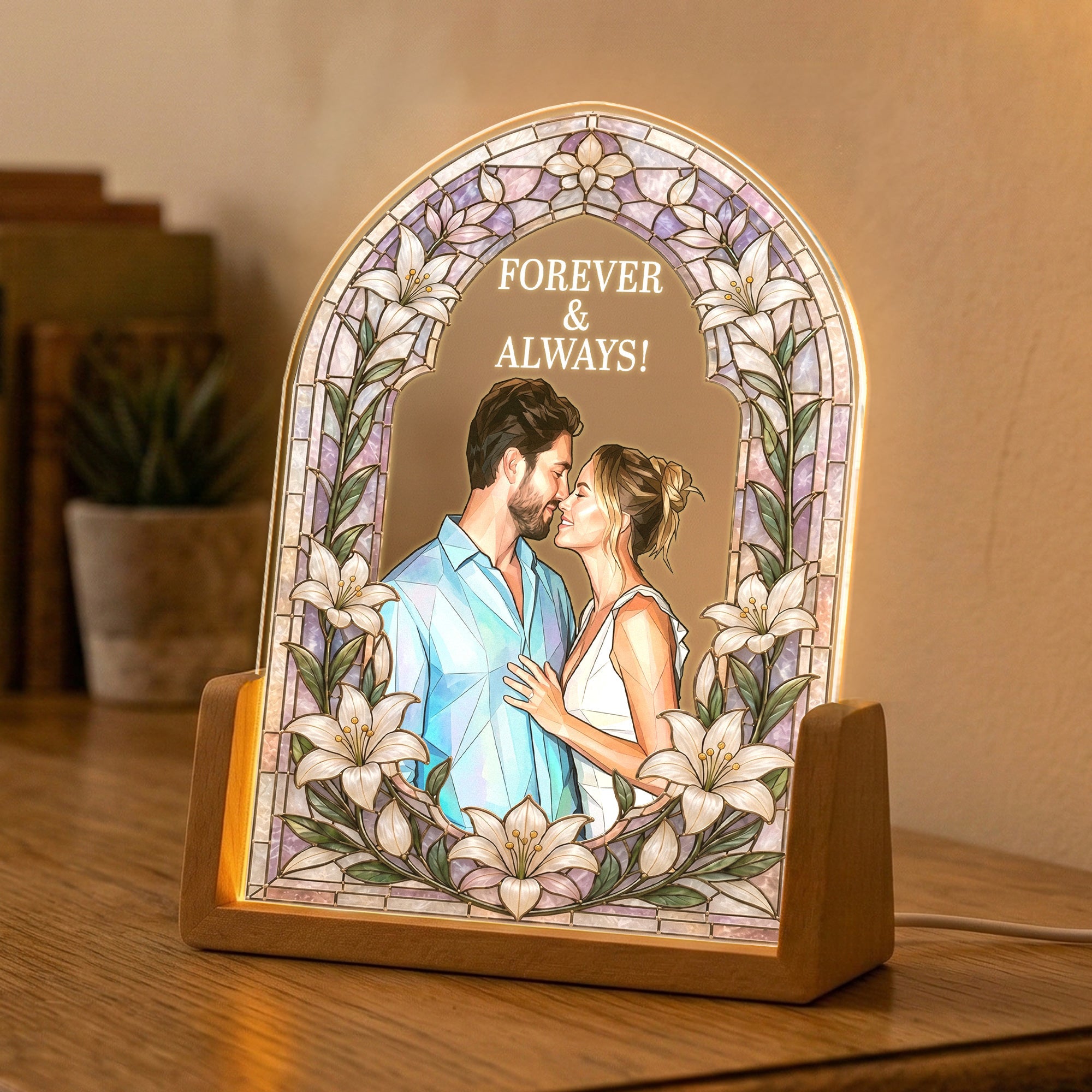 Custom Photo Stained Glass Style Anniversary Gift - Personalized Night Light